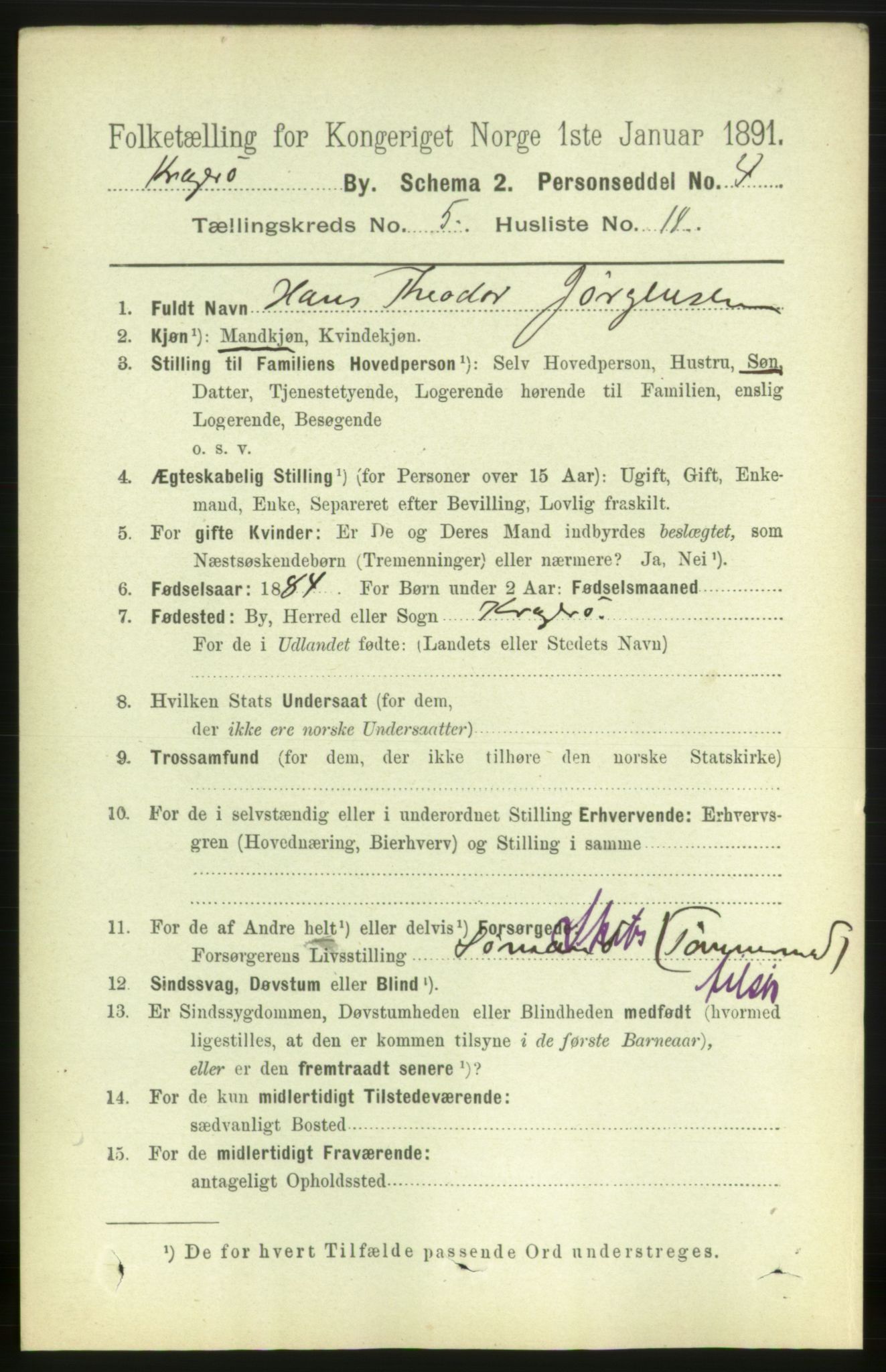RA, 1891 census for 0801 Kragerø, 1891, p. 3208