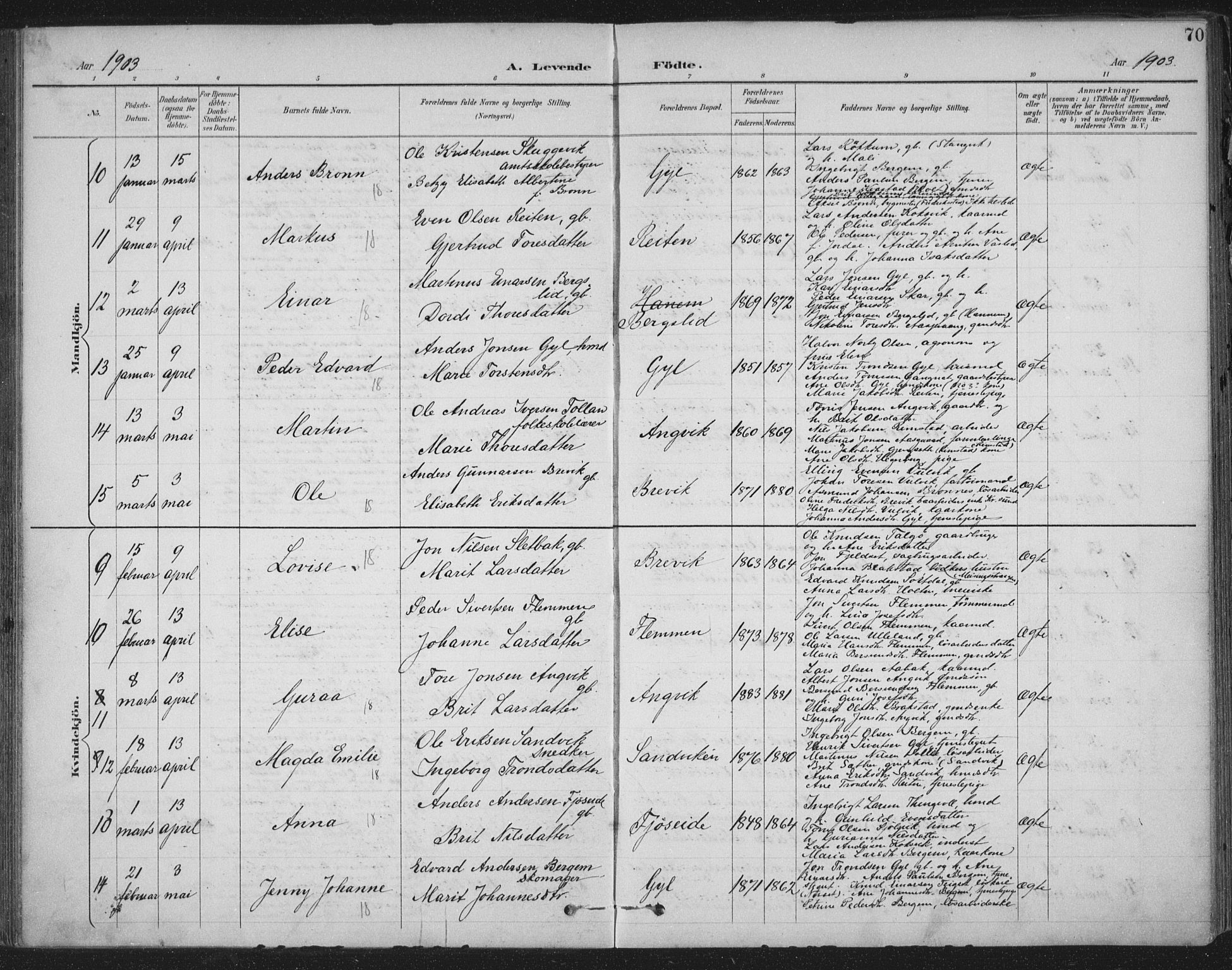 Ministerialprotokoller, klokkerbøker og fødselsregistre - Møre og Romsdal, AV/SAT-A-1454/586/L0988: Parish register (official) no. 586A14, 1893-1905, p. 70