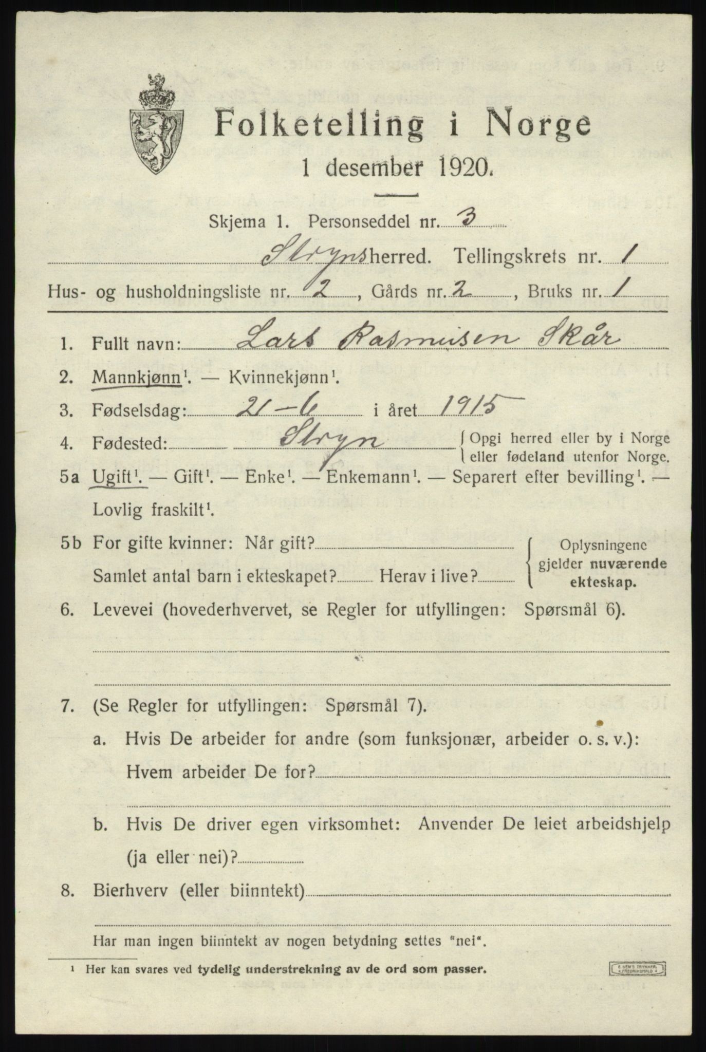 SAB, 1920 census for Stryn, 1920, p. 900