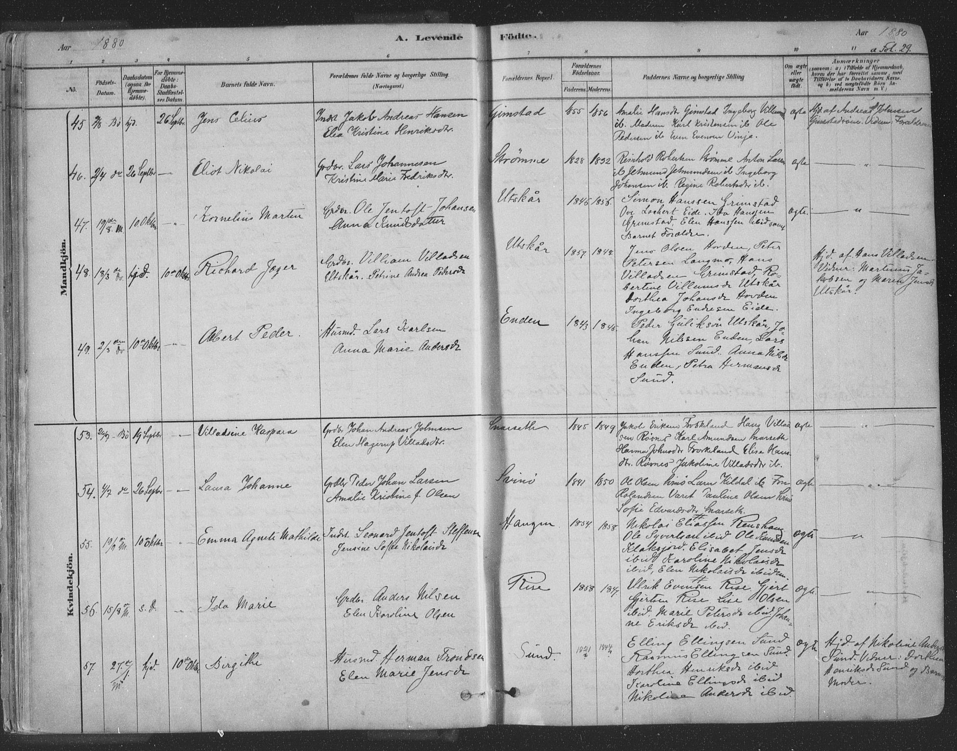 Ministerialprotokoller, klokkerbøker og fødselsregistre - Nordland, AV/SAT-A-1459/891/L1302: Parish register (official) no. 891A07, 1878-1895, p. 29