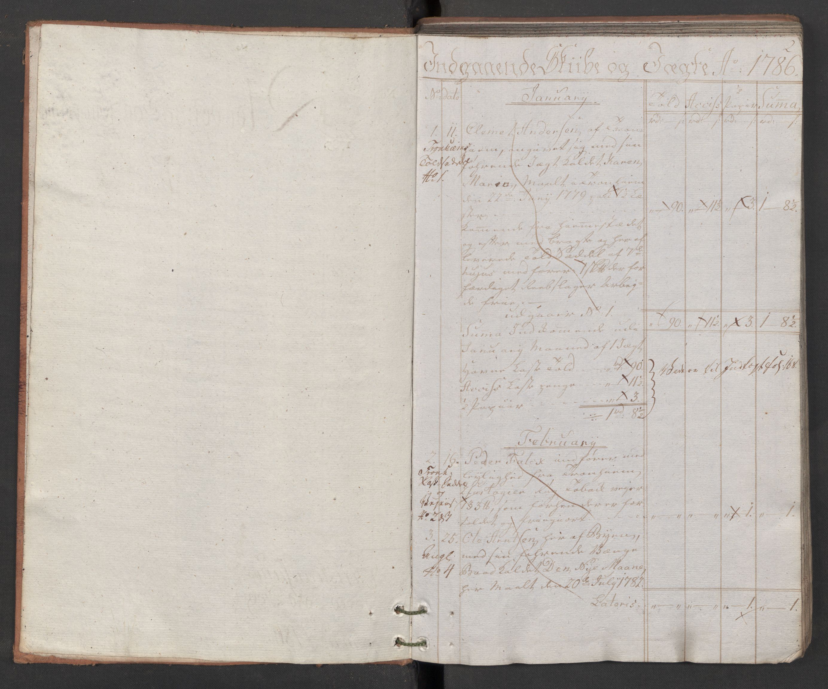 Generaltollkammeret, tollregnskaper, AV/RA-EA-5490/R32/L0043/0001: Tollregnskaper Kristiansund / Hovedtollbok, 1786, p. 1b-2a
