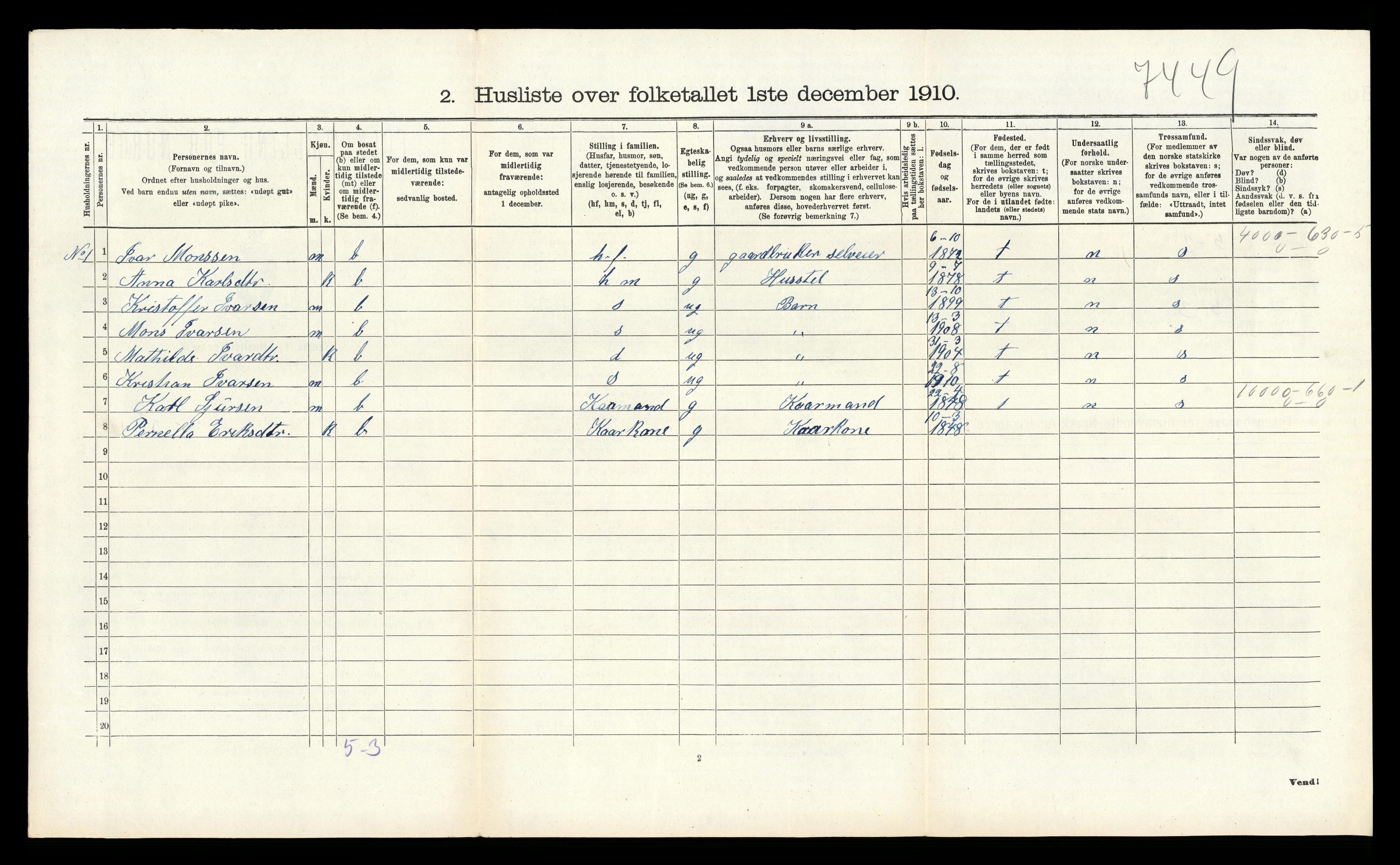 RA, 1910 census for Åsane, 1910, p. 154