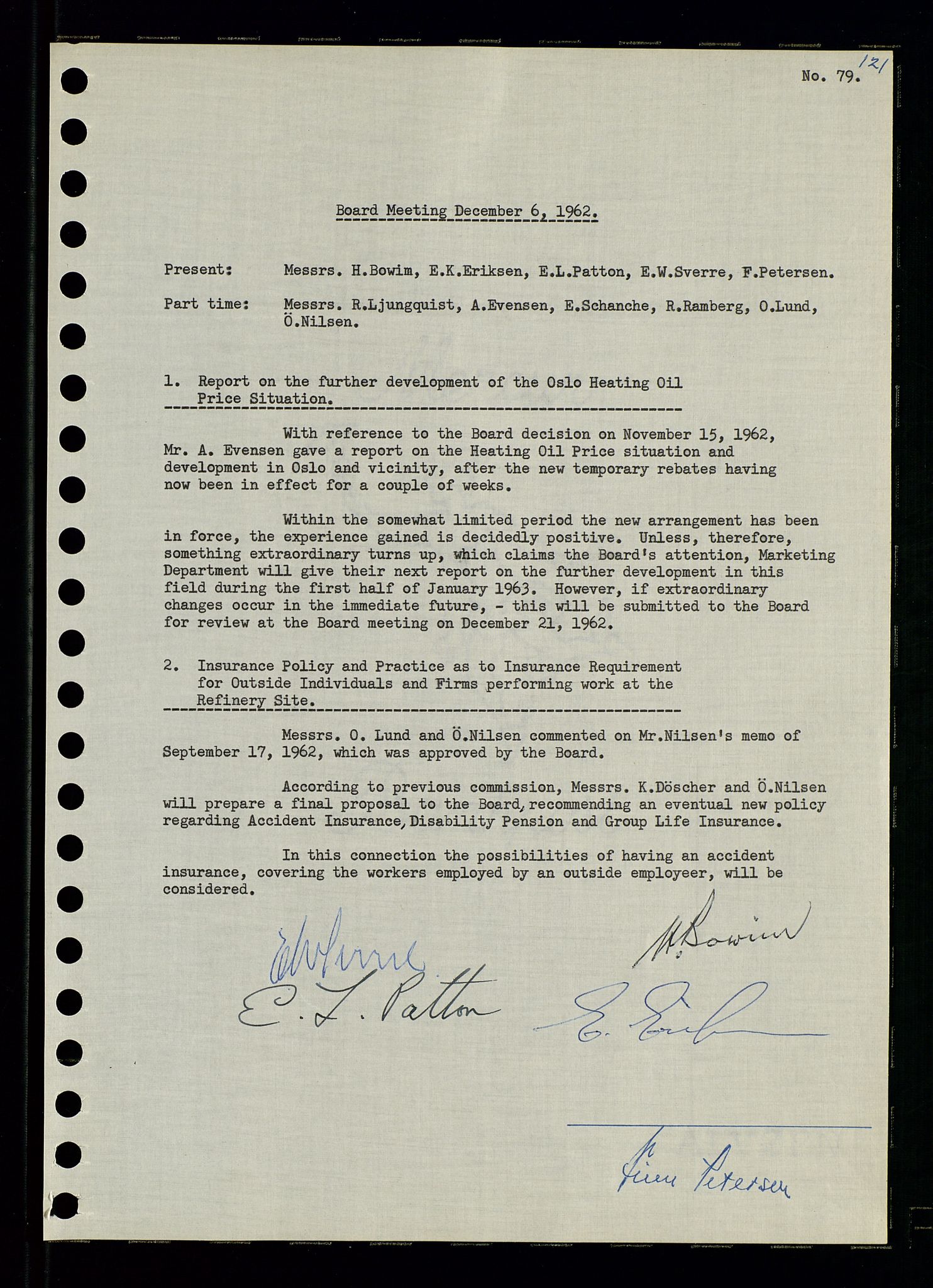 Pa 0982 - Esso Norge A/S, AV/SAST-A-100448/A/Aa/L0001/0003: Den administrerende direksjon Board minutes (styrereferater) / Den administrerende direksjon Board minutes (styrereferater), 1962, p. 121