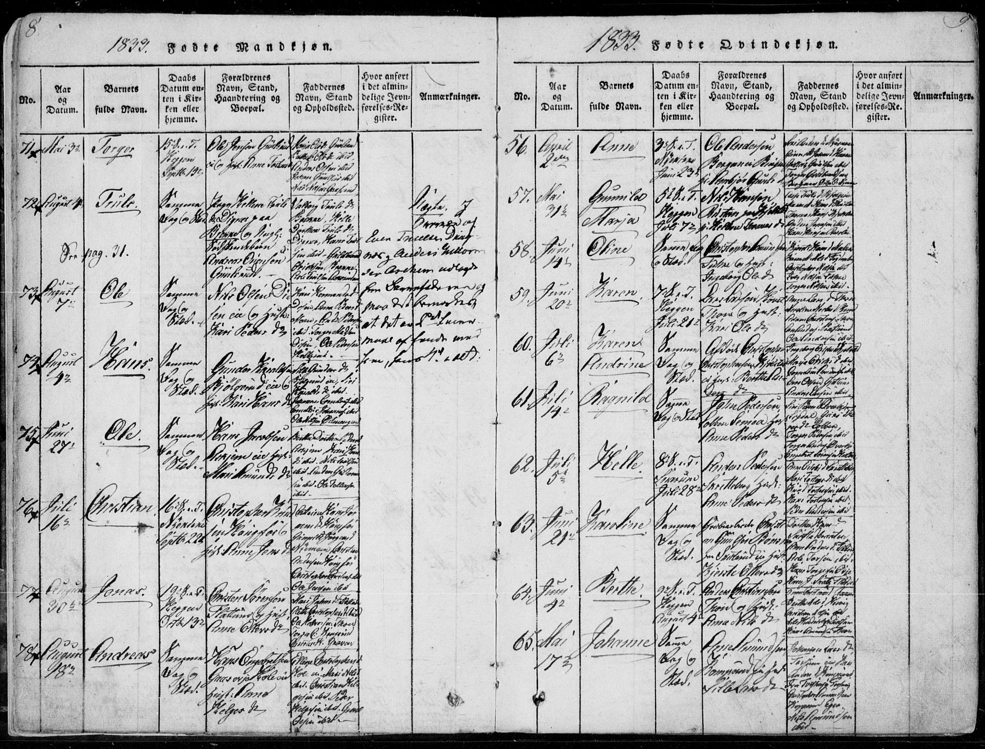 Modum kirkebøker, AV/SAKO-A-234/F/Fa/L0006: Parish register (official) no. 6, 1832-1841, p. 8-9