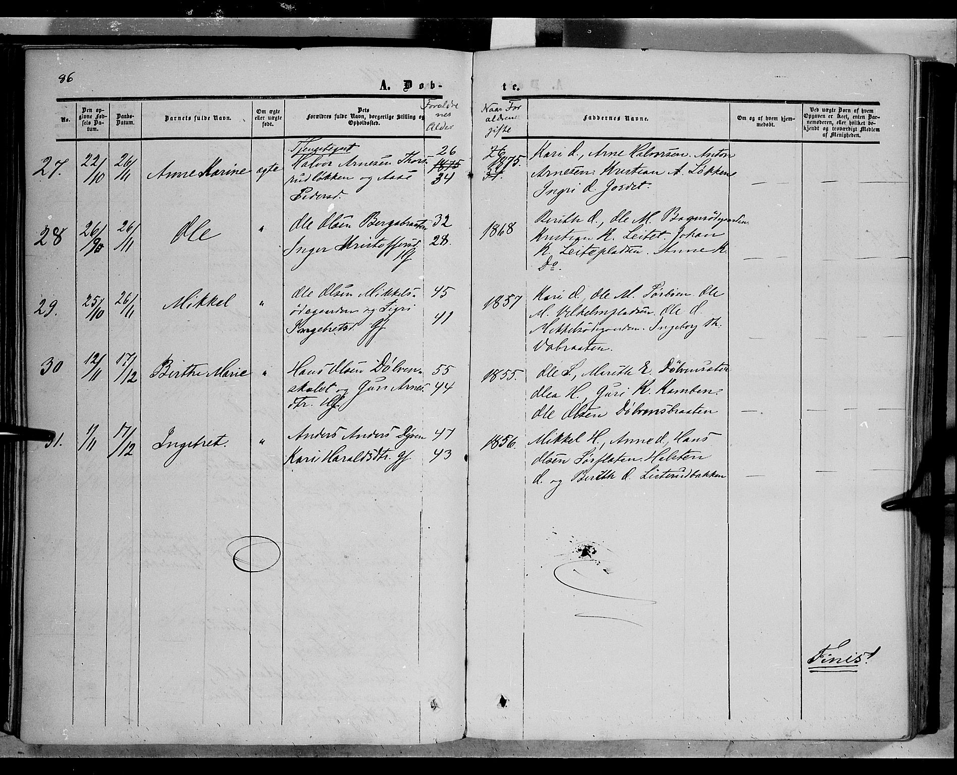 Sør-Aurdal prestekontor, AV/SAH-PREST-128/H/Ha/Haa/L0005: Parish register (official) no. 5, 1849-1876, p. 86