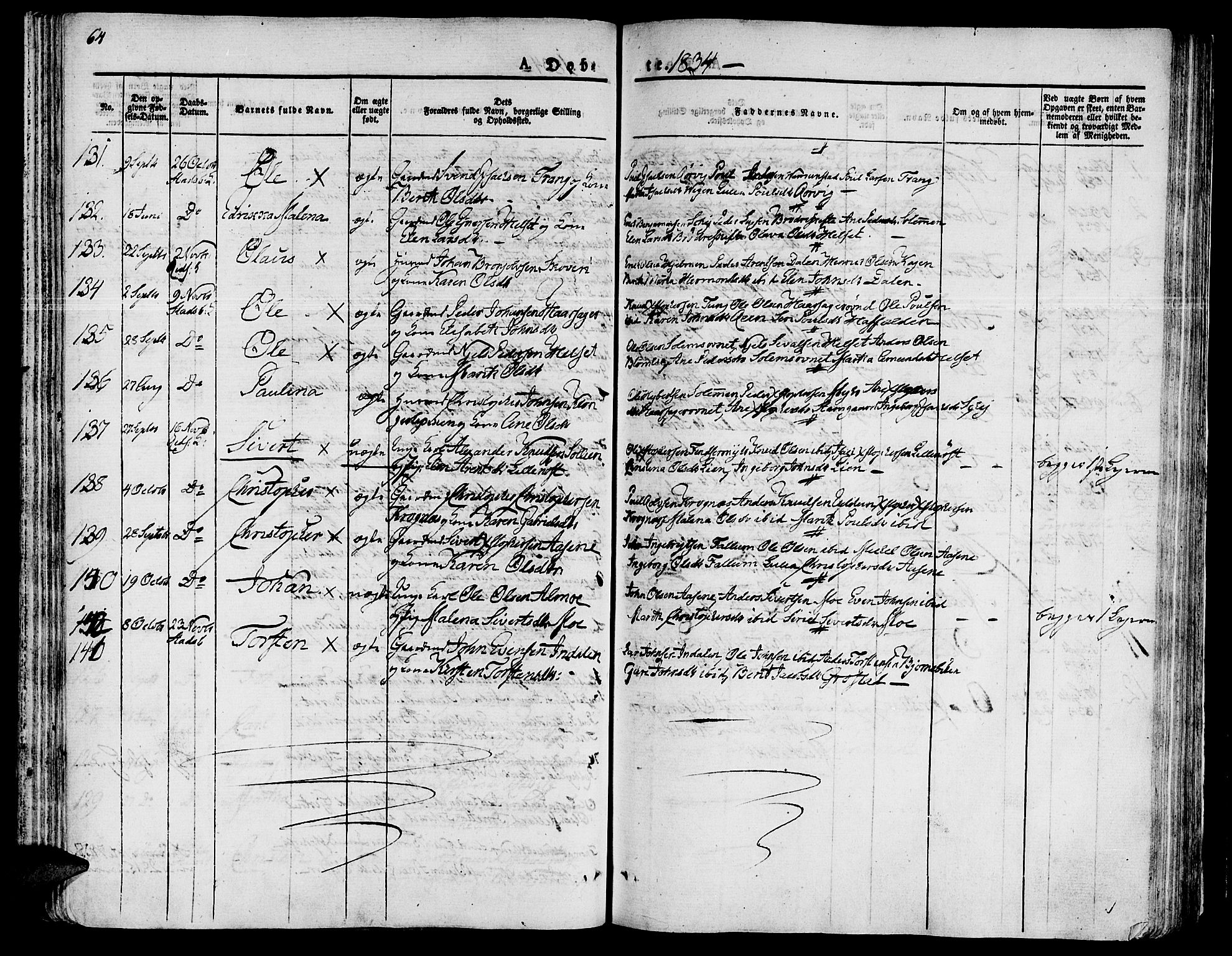 Ministerialprotokoller, klokkerbøker og fødselsregistre - Sør-Trøndelag, SAT/A-1456/646/L0609: Parish register (official) no. 646A07, 1826-1838, p. 64