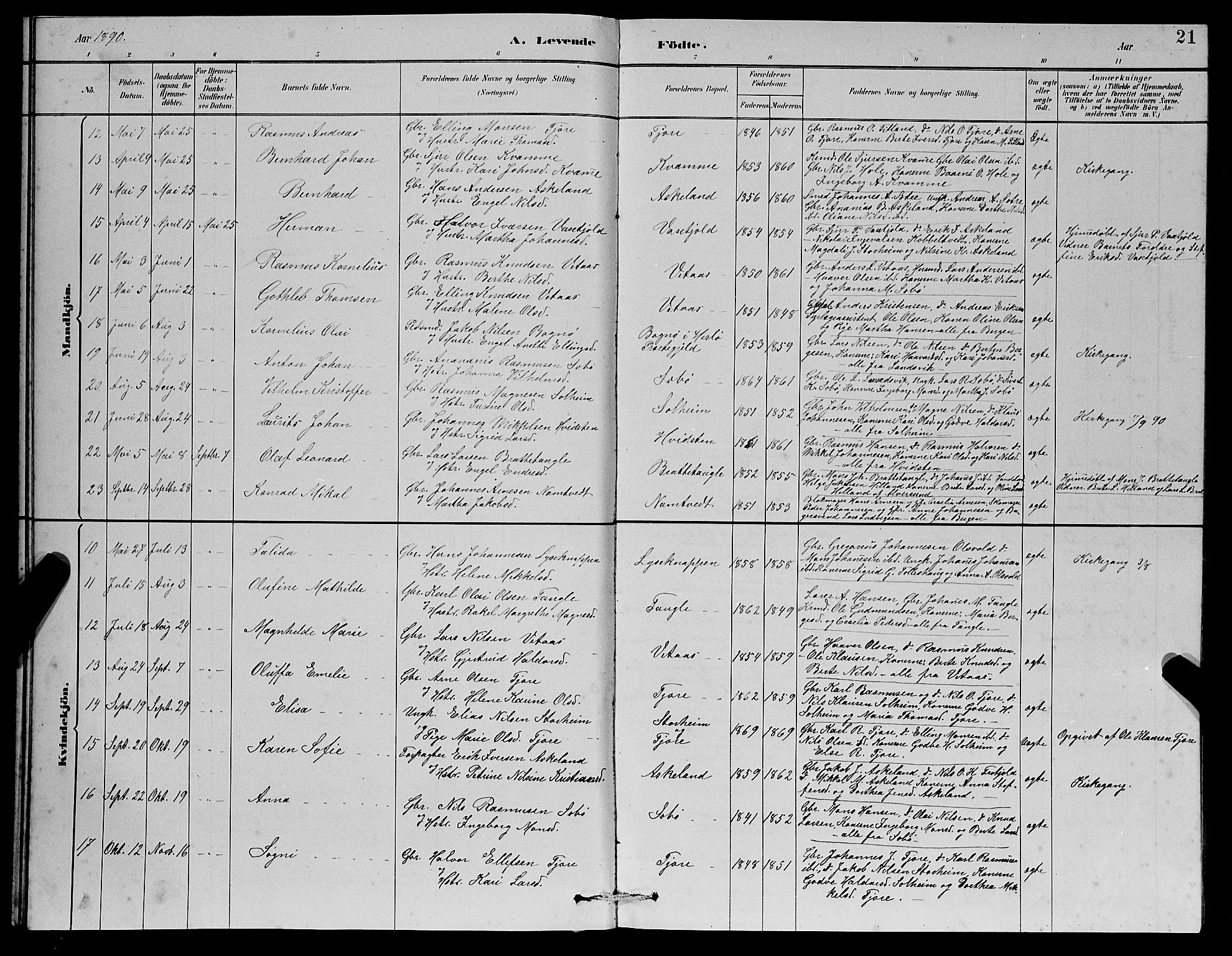 Manger sokneprestembete, AV/SAB-A-76801/H/Hab: Parish register (copy) no. D 2, 1883-1894, p. 21