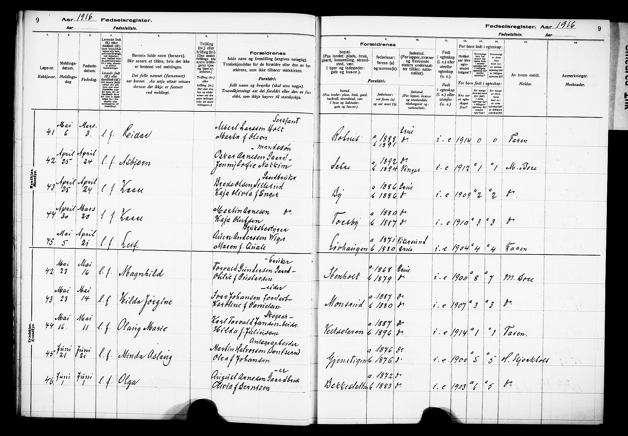 Grue prestekontor, SAH/PREST-036/I/Id: Birth register no. 1, 1916-1926, p. 9