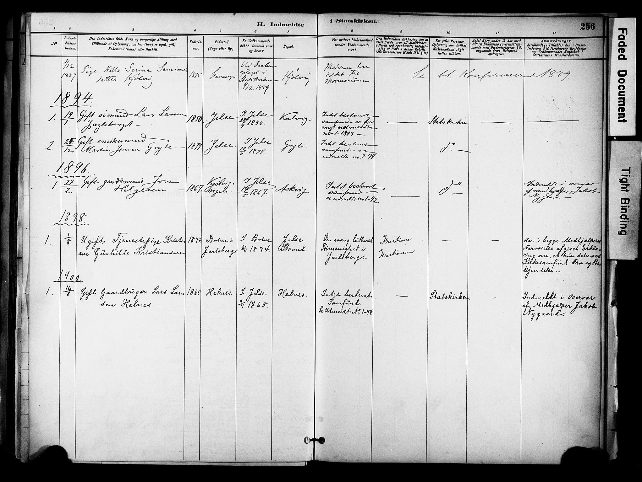 Jelsa sokneprestkontor, SAST/A-101842/01/IV: Parish register (official) no. A 10, 1884-1906, p. 256