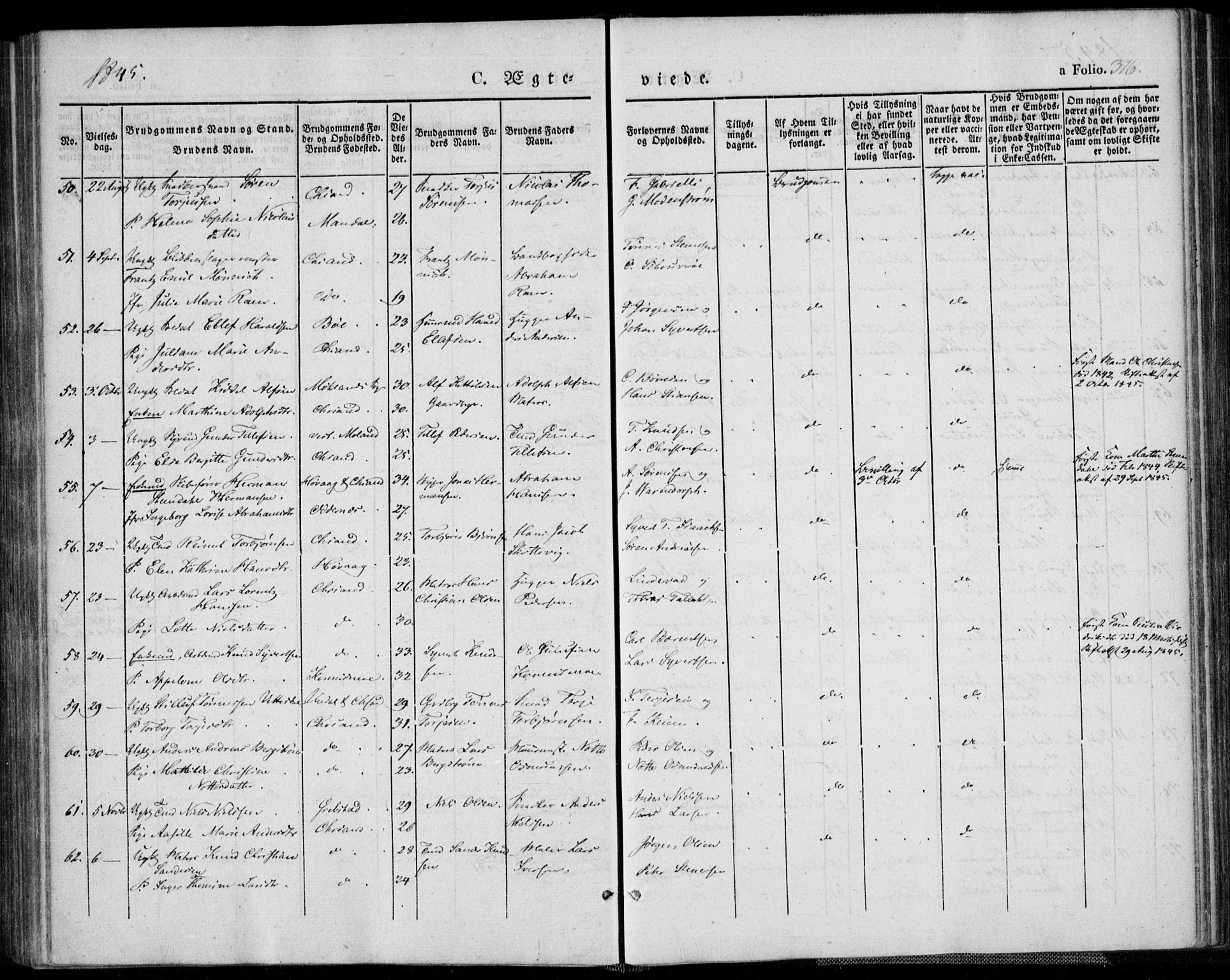Kristiansand domprosti, AV/SAK-1112-0006/F/Fa/L0013: Parish register (official) no. A 13, 1842-1851, p. 316