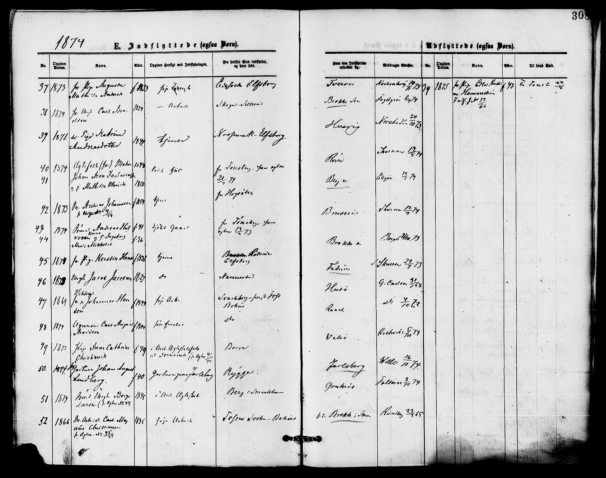 Sem kirkebøker, AV/SAKO-A-5/F/Fa/L0009: Parish register (official) no. I 9, 1874-1877, p. 308