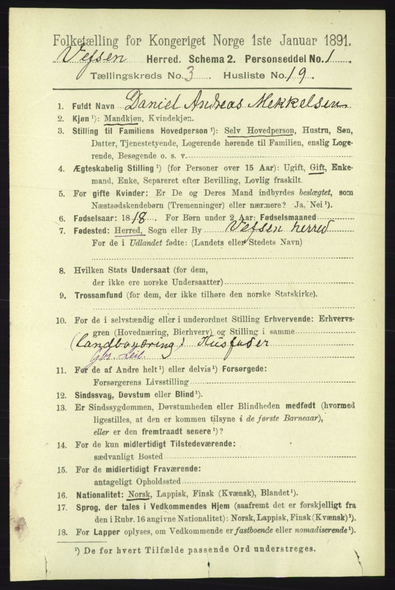 RA, 1891 census for 1824 Vefsn, 1891, p. 1409