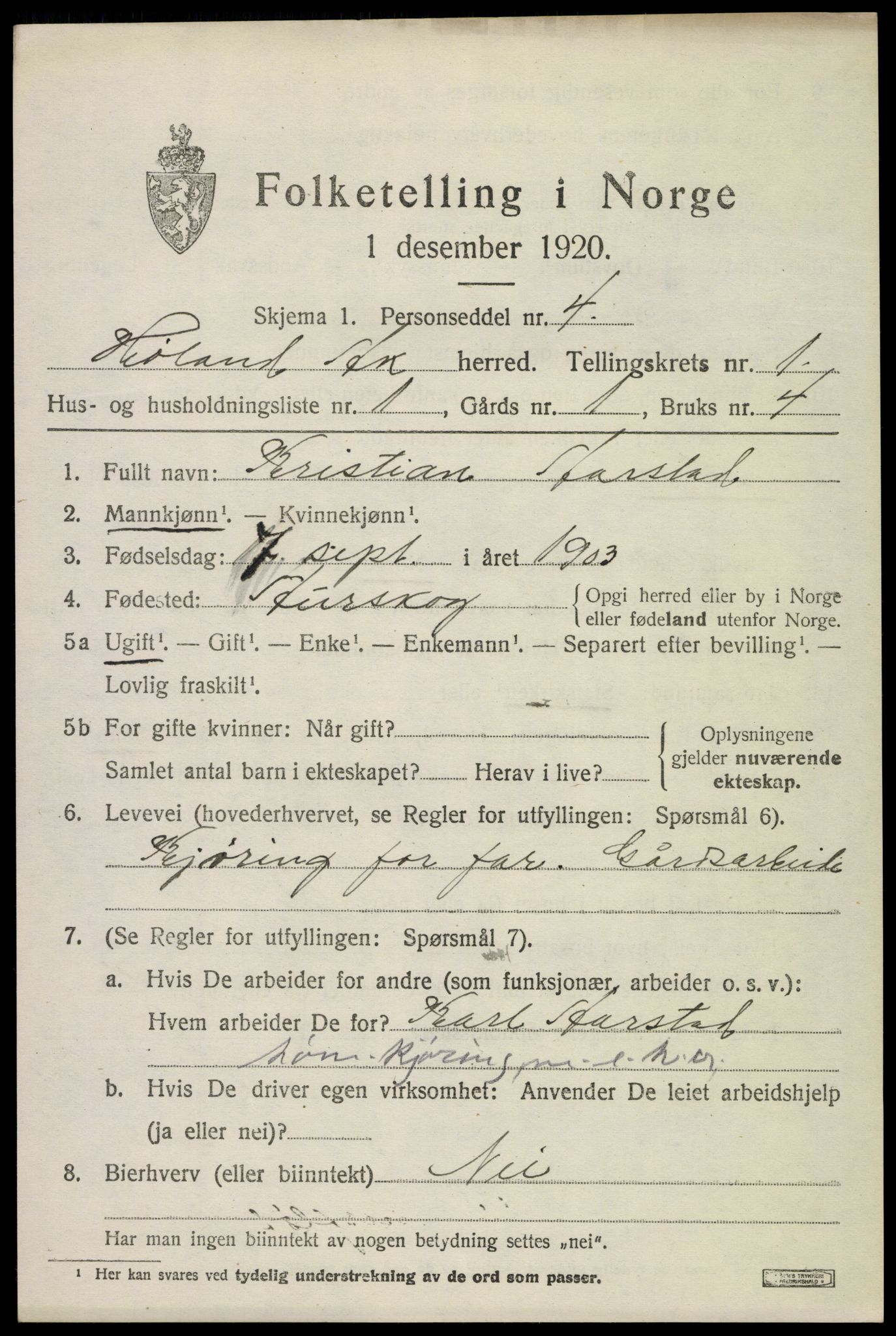 SAO, 1920 census for Høland, 1920, p. 2051