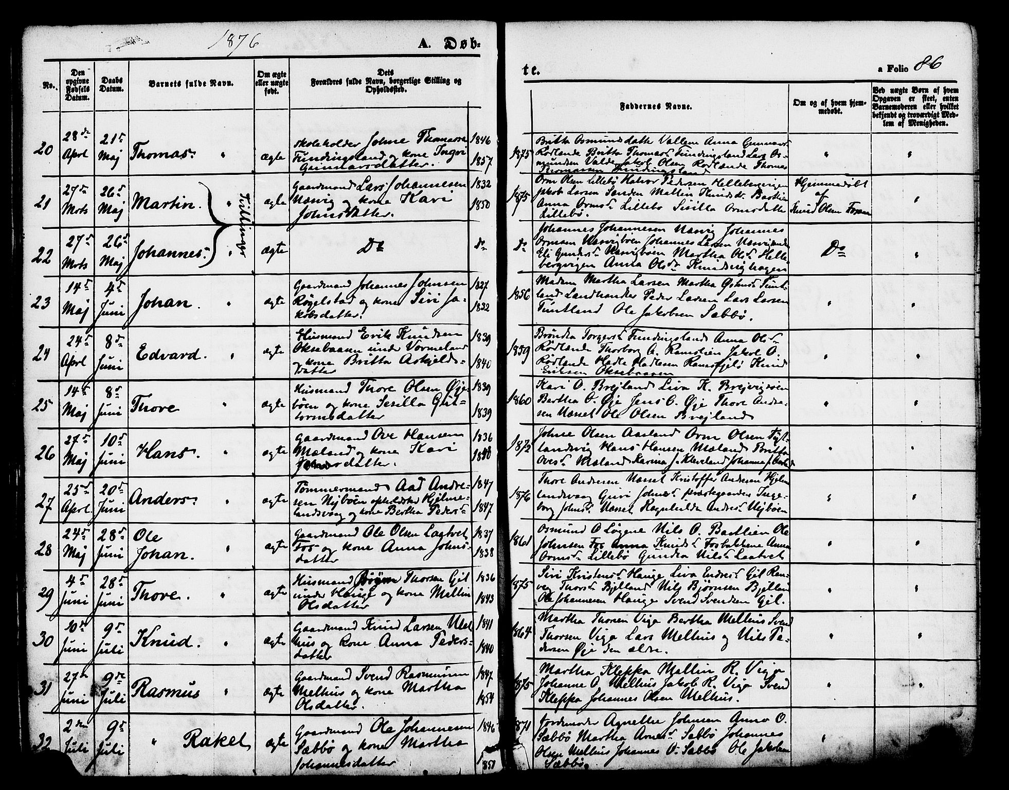 Hjelmeland sokneprestkontor, AV/SAST-A-101843/01/IV/L0011: Parish register (official) no. A 11, 1861-1878, p. 86