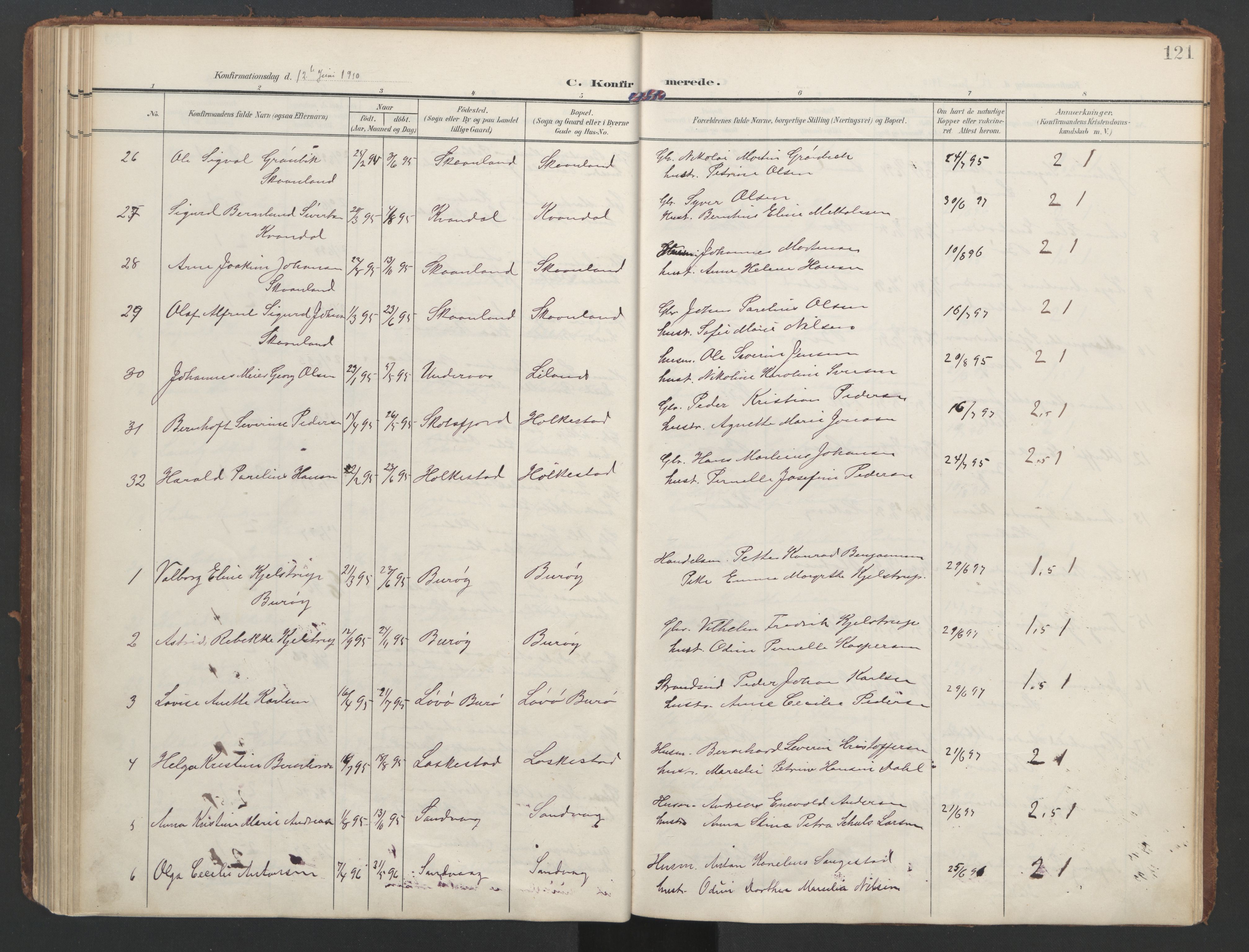 Ministerialprotokoller, klokkerbøker og fødselsregistre - Nordland, AV/SAT-A-1459/855/L0805: Parish register (official) no. 855A13, 1906-1920, p. 121