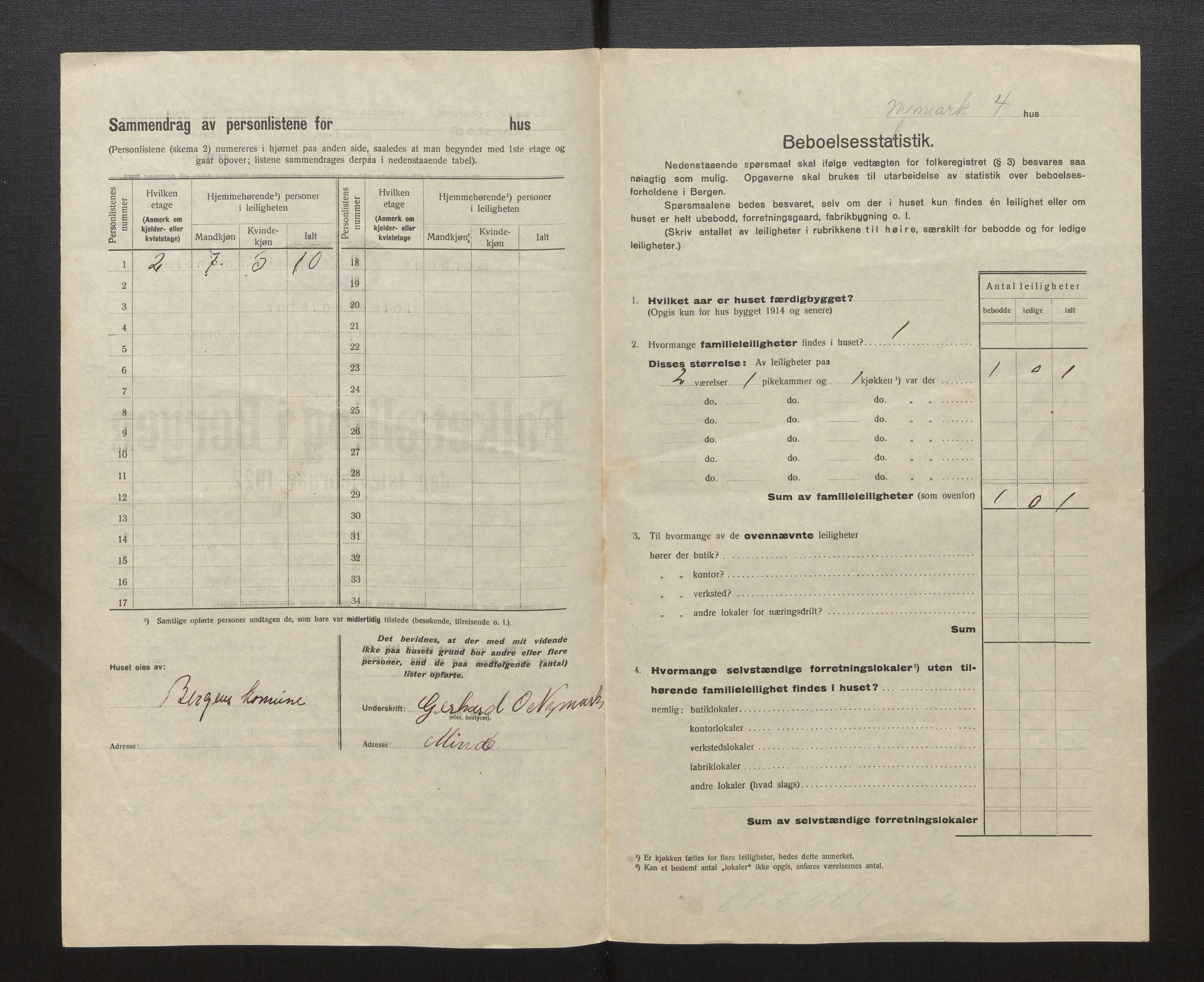 SAB, Municipal Census 1922 for Bergen, 1922, p. 56722