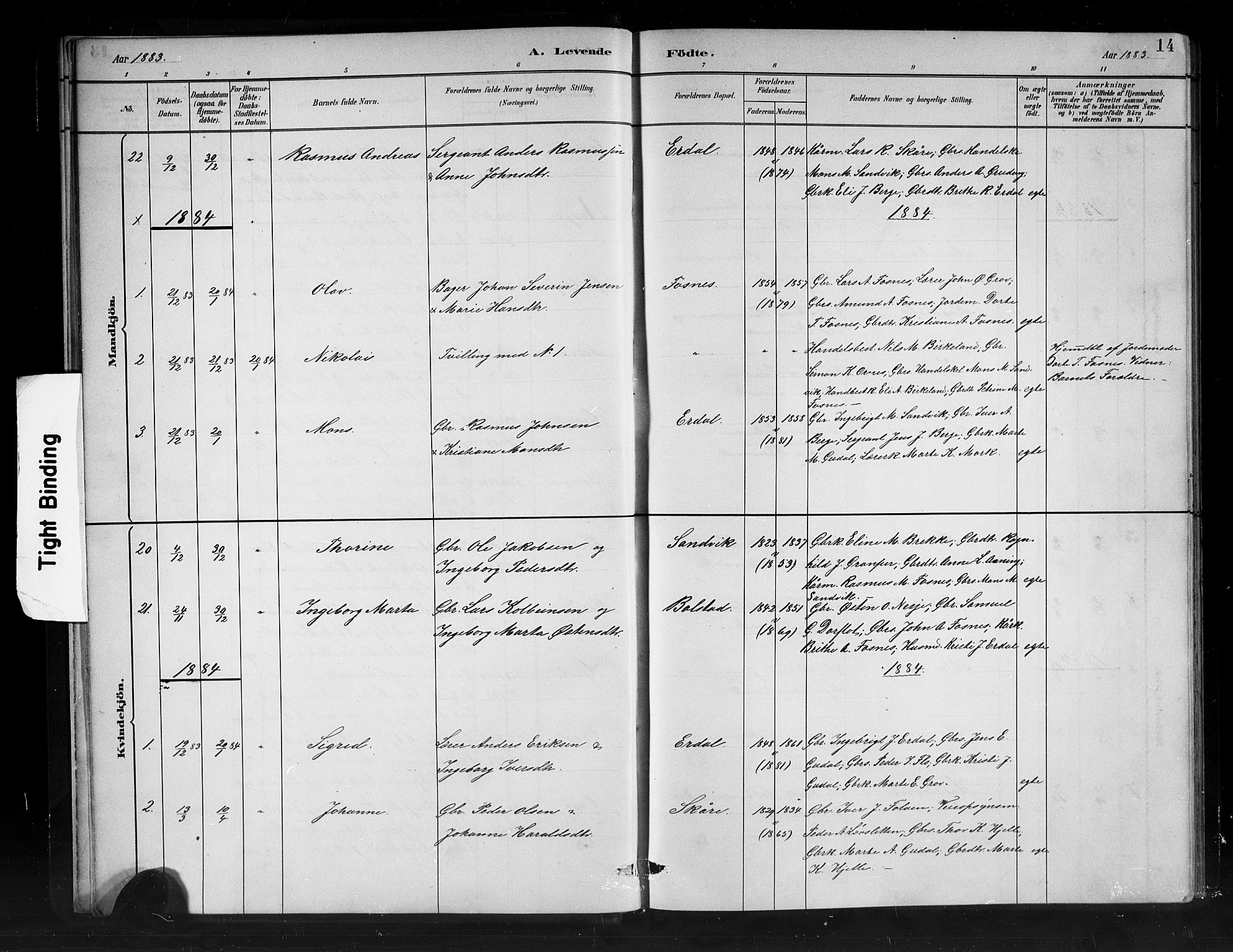 Stryn Sokneprestembete, AV/SAB-A-82501: Parish register (copy) no. C 3, 1881-1905, p. 14