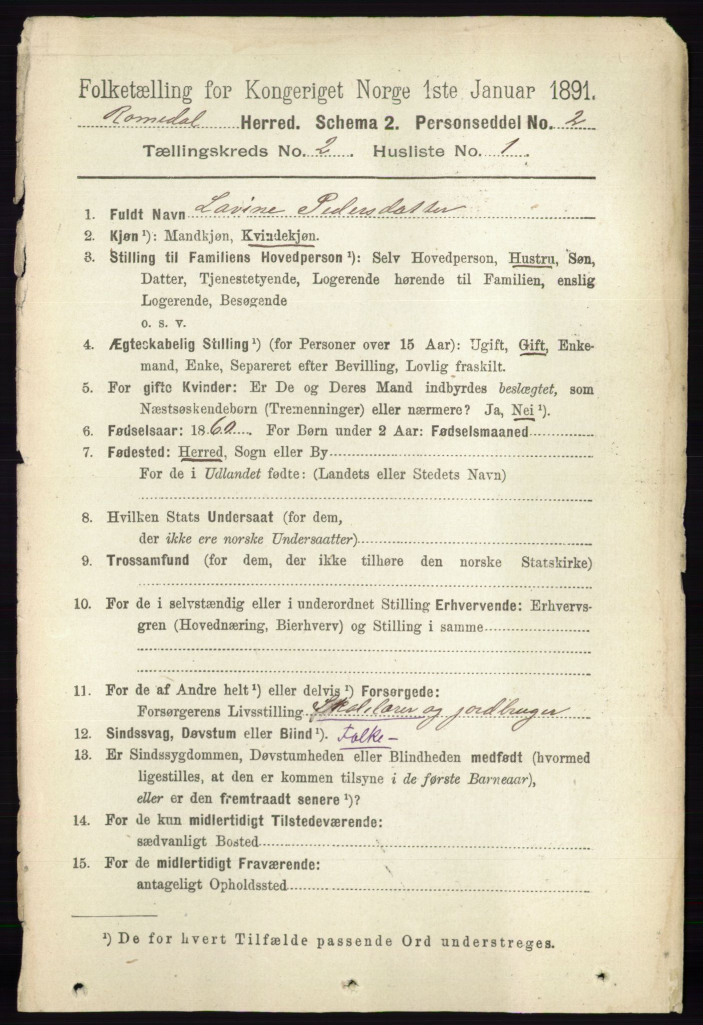 RA, 1891 census for 0416 Romedal, 1891, p. 849