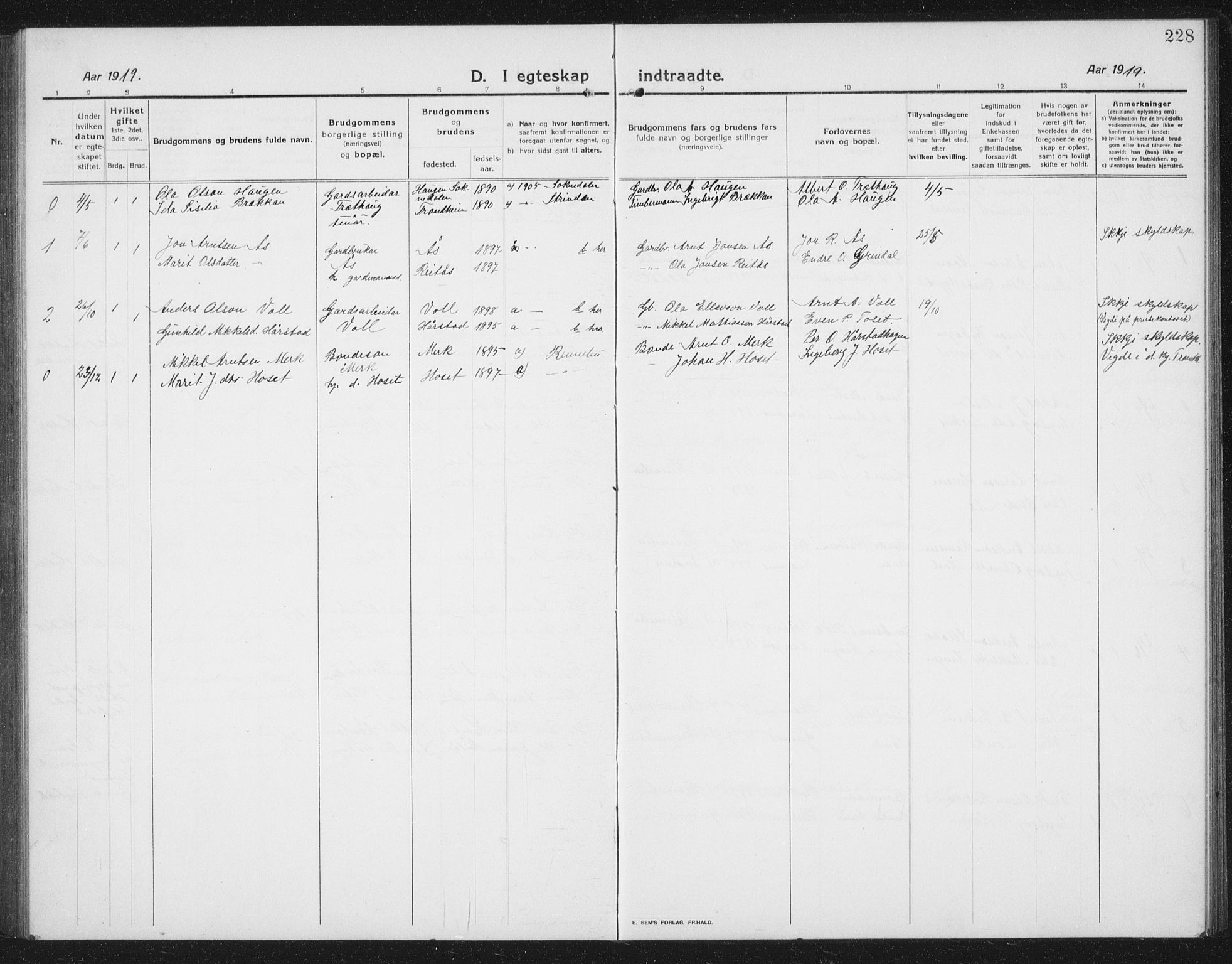 Ministerialprotokoller, klokkerbøker og fødselsregistre - Sør-Trøndelag, SAT/A-1456/674/L0877: Parish register (copy) no. 674C04, 1913-1940, p. 228