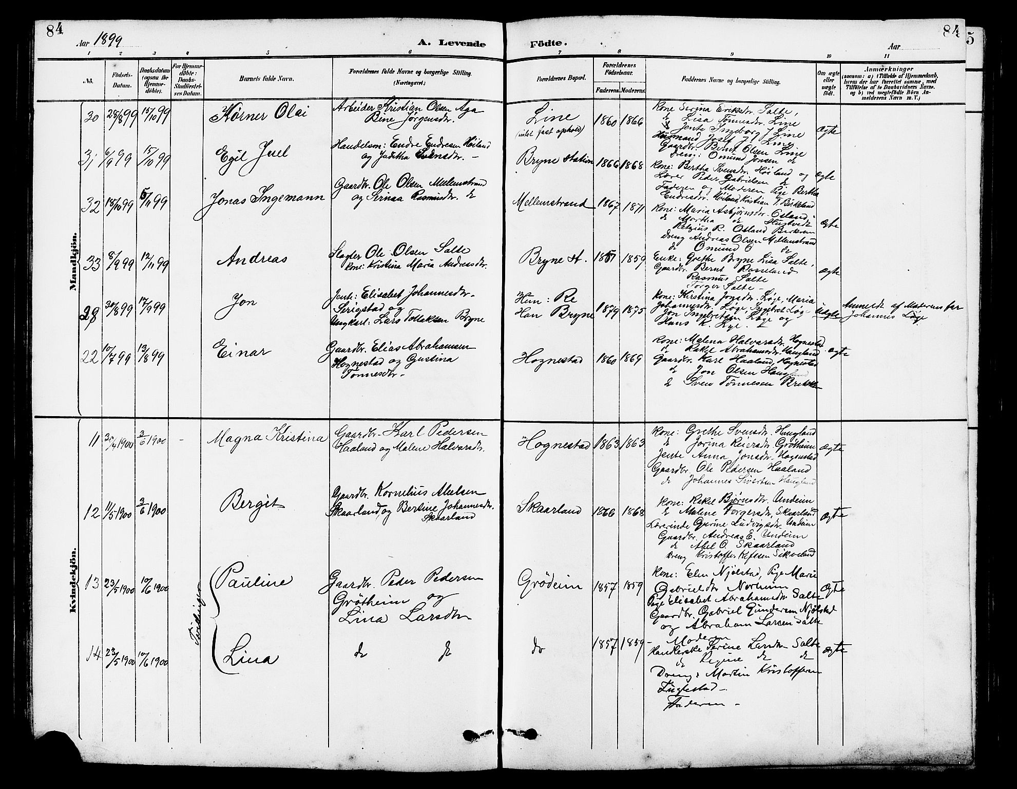 Lye sokneprestkontor, AV/SAST-A-101794/001/30BB/L0007: Parish register (copy) no. B 8, 1889-1909, p. 84