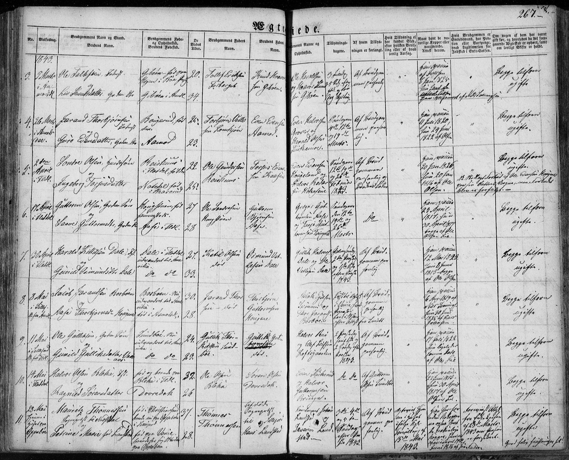 Seljord kirkebøker, AV/SAKO-A-20/F/Fa/L0011: Parish register (official) no. I 11, 1831-1849, p. 267