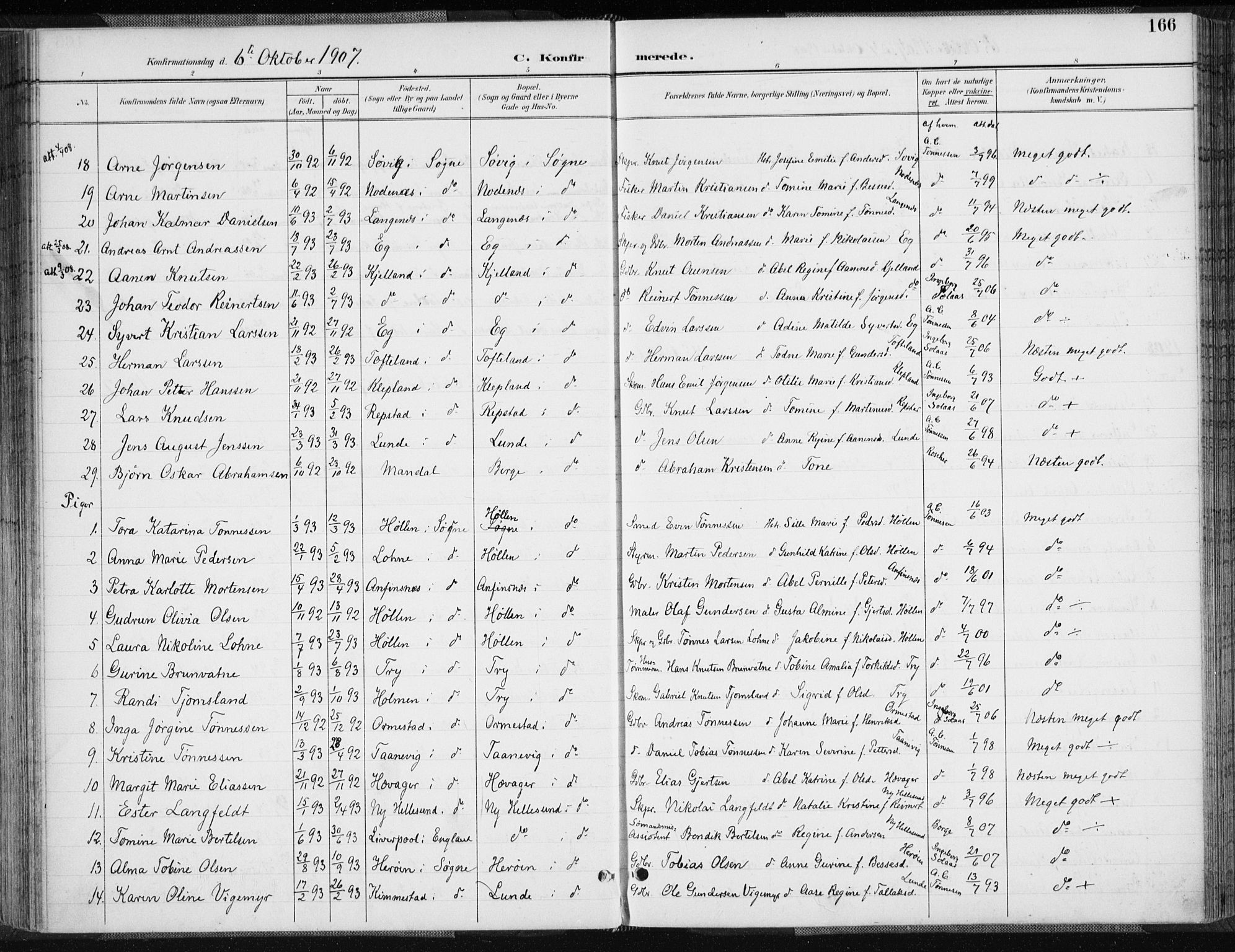 Søgne sokneprestkontor, SAK/1111-0037/F/Fa/Fab/L0013: Parish register (official) no. A 13, 1892-1911, p. 166