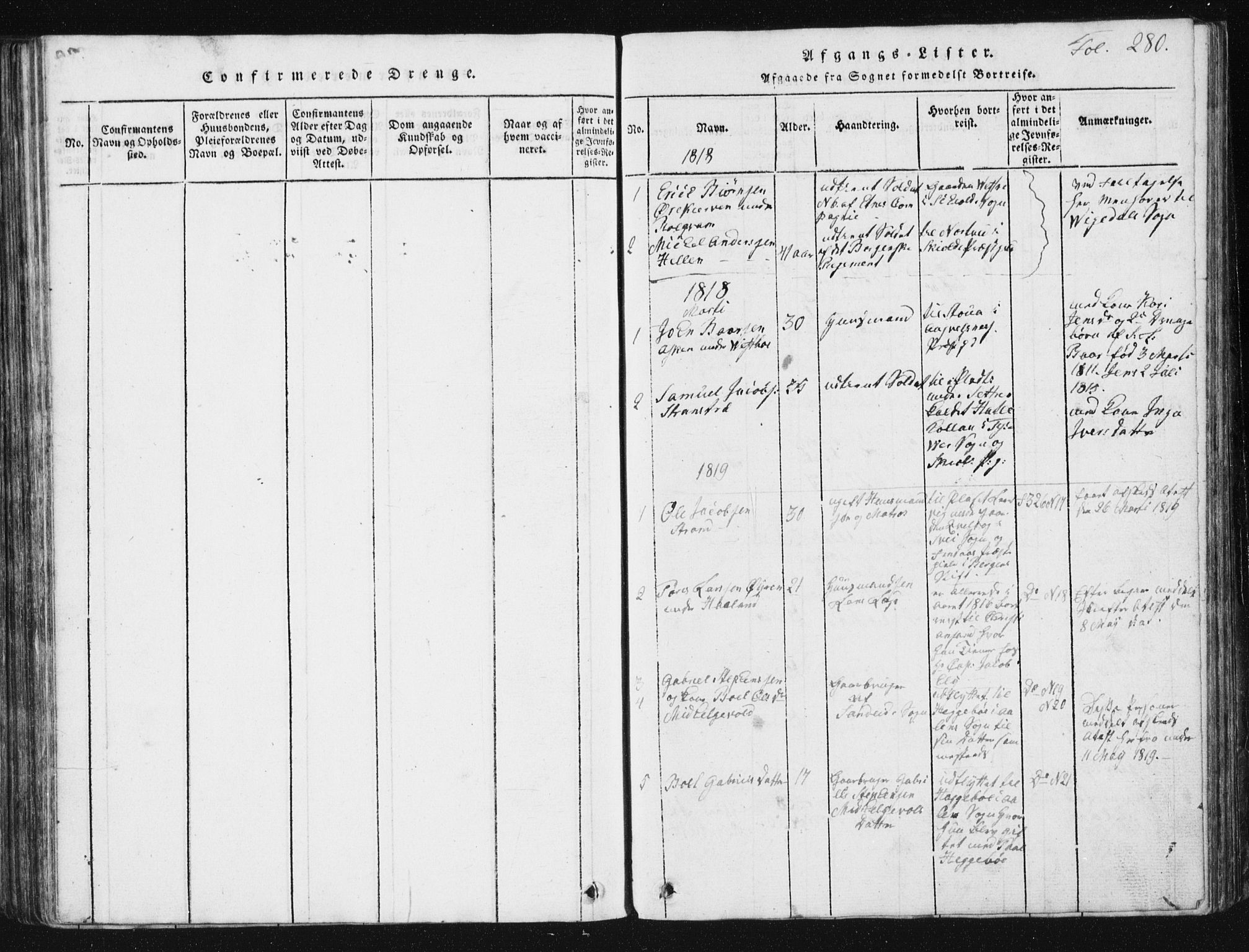 Vikedal sokneprestkontor, SAST/A-101840/01/V: Parish register (copy) no. B 2, 1816-1863, p. 280
