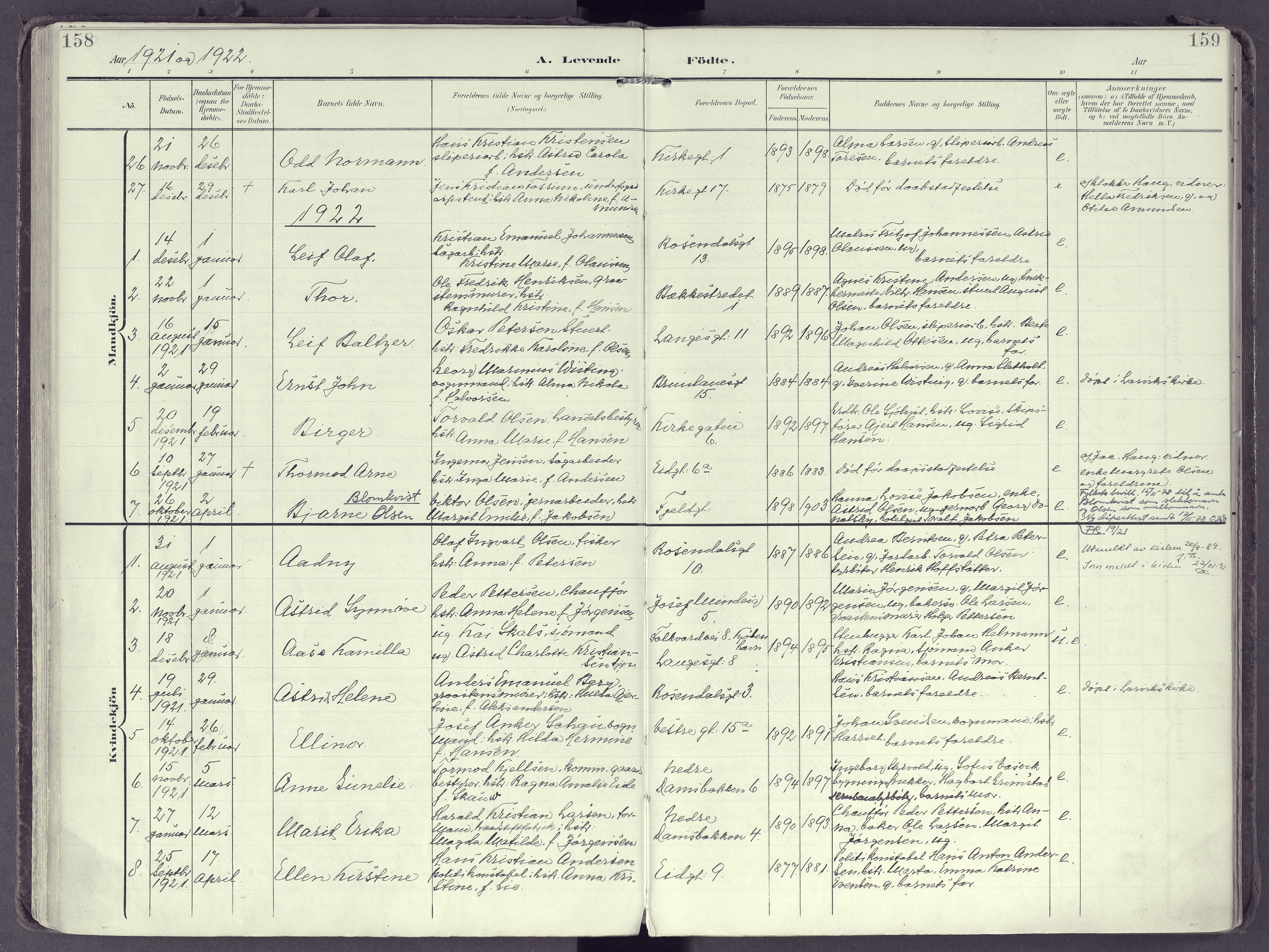 Larvik kirkebøker, AV/SAKO-A-352/F/Fb/L0005: Parish register (official) no. II 5, 1903-1925, p. 158-159