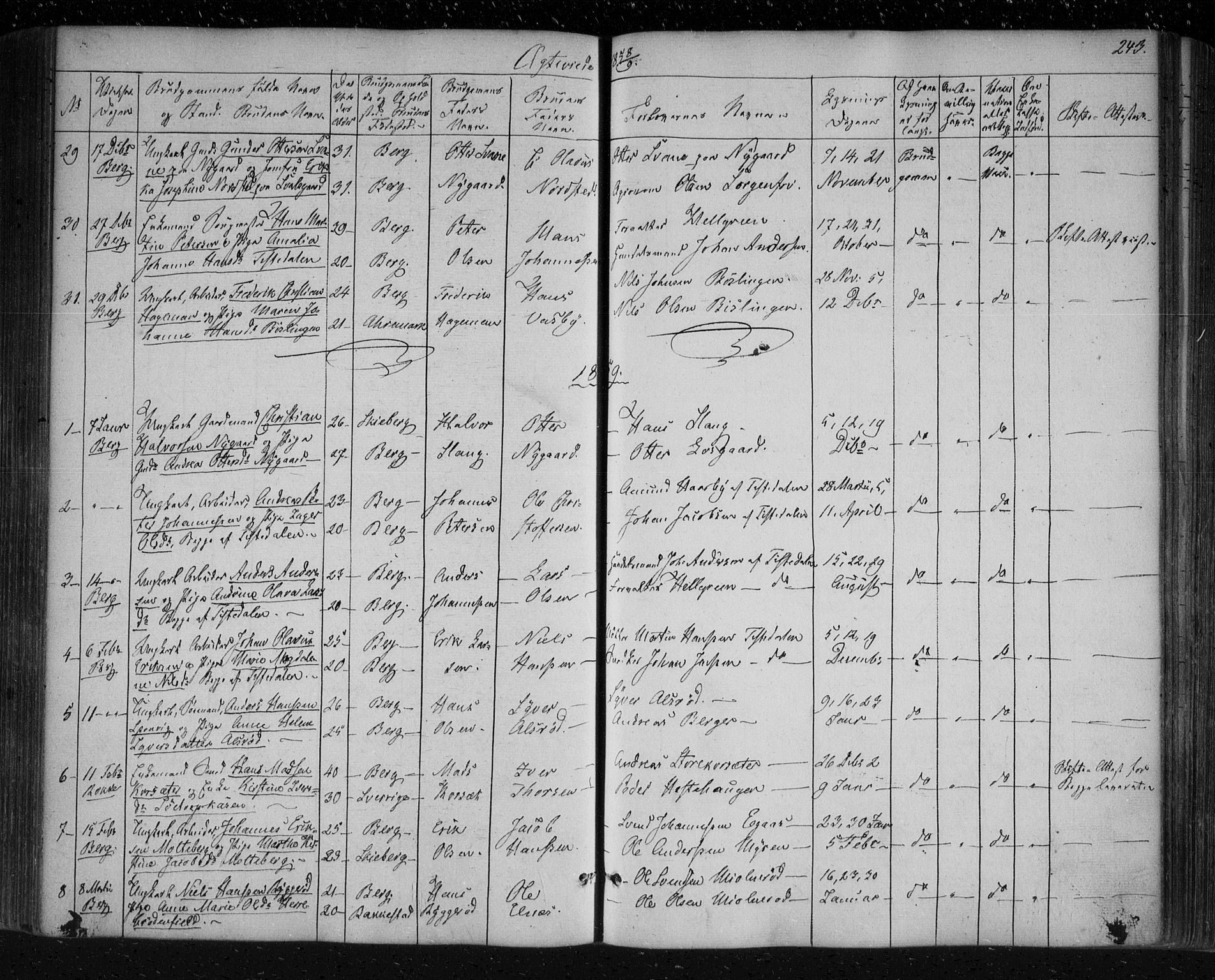 Berg prestekontor Kirkebøker, AV/SAO-A-10902/F/Fa/L0004: Parish register (official) no. I 4, 1843-1860, p. 243