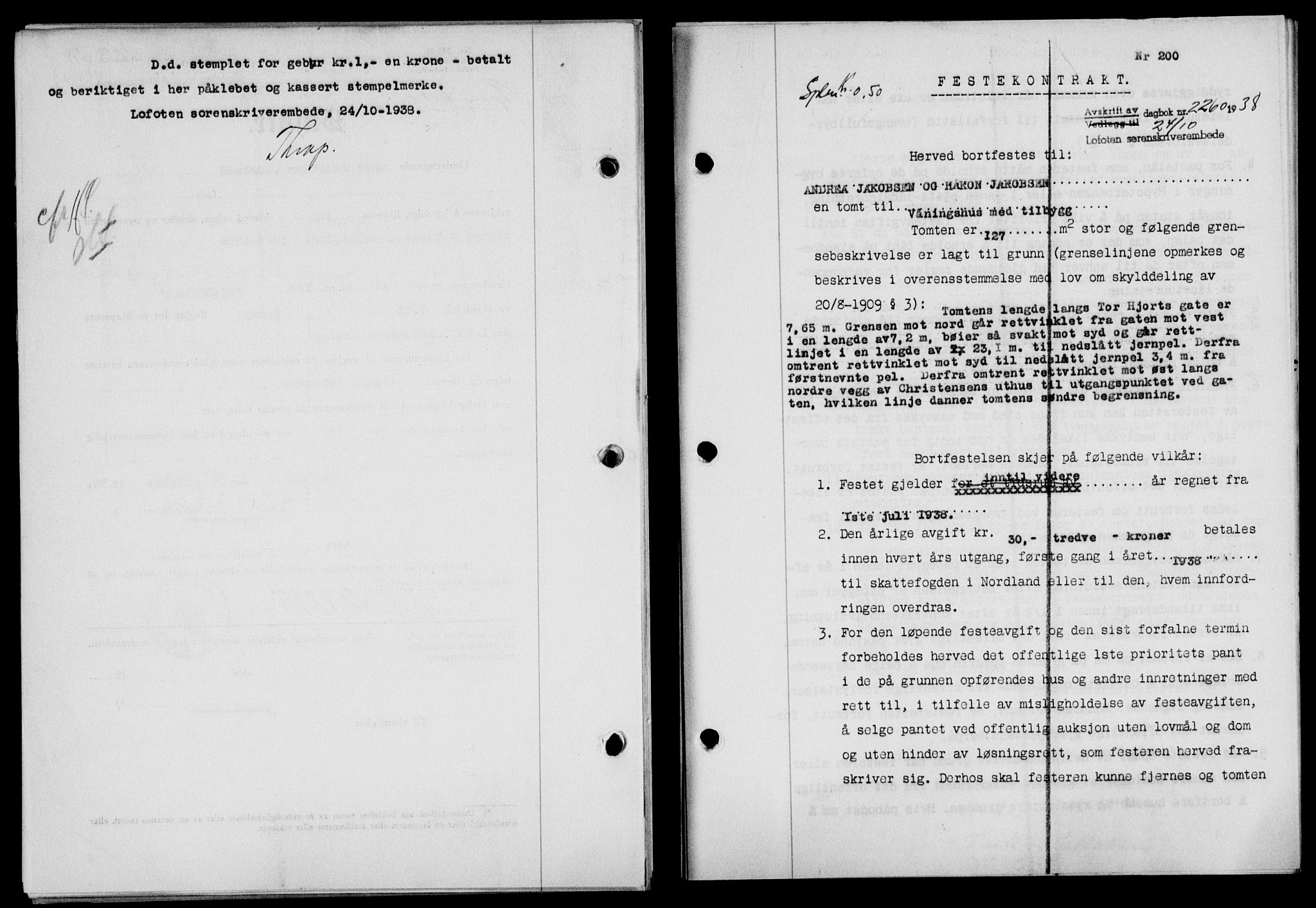 Lofoten sorenskriveri, SAT/A-0017/1/2/2C/L0004a: Mortgage book no. 4a, 1938-1938, Diary no: : 2260/1938