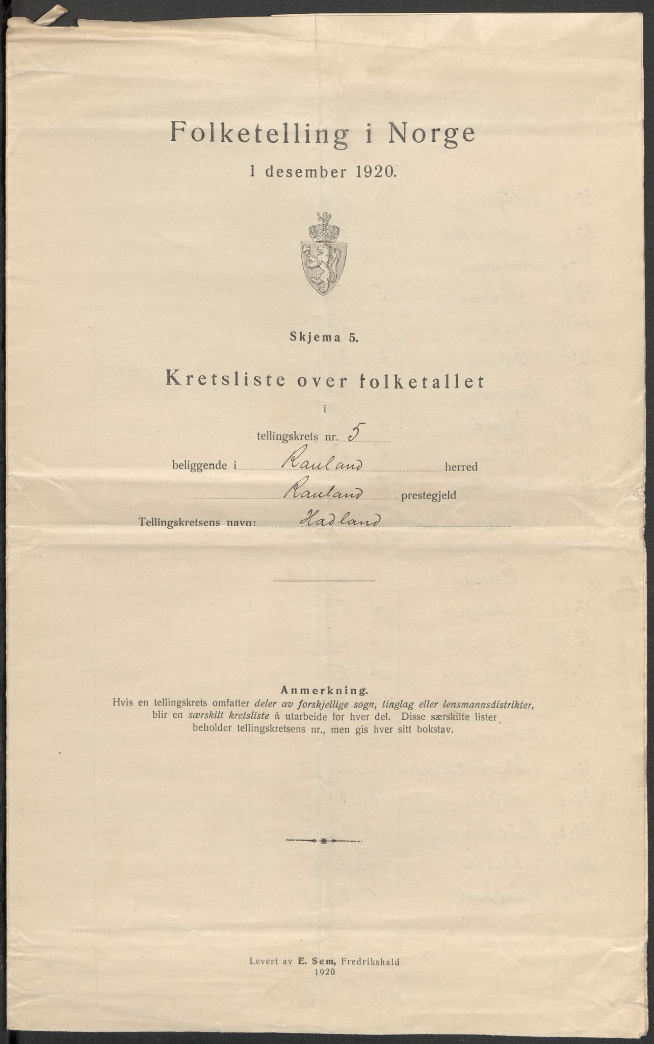 SAKO, 1920 census for Rauland, 1920, p. 17