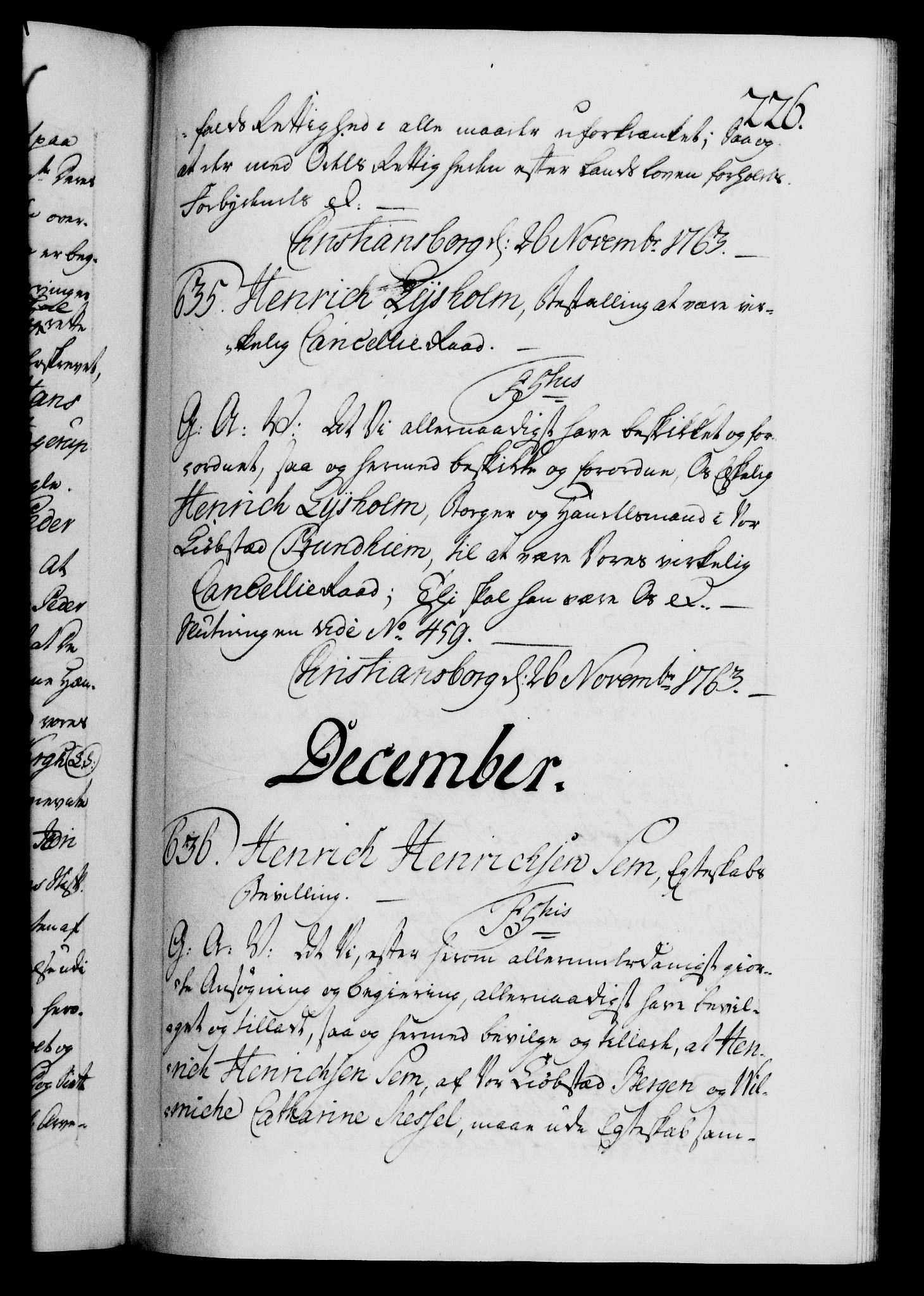 Danske Kanselli 1572-1799, AV/RA-EA-3023/F/Fc/Fca/Fcaa/L0042: Norske registre, 1763-1766, p. 226a