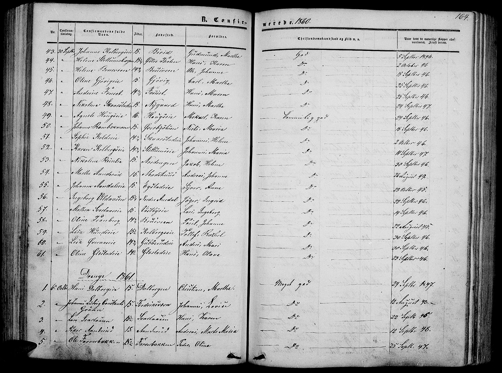 Vardal prestekontor, SAH/PREST-100/H/Ha/Hab/L0005: Parish register (copy) no. 5, 1854-1868, p. 164