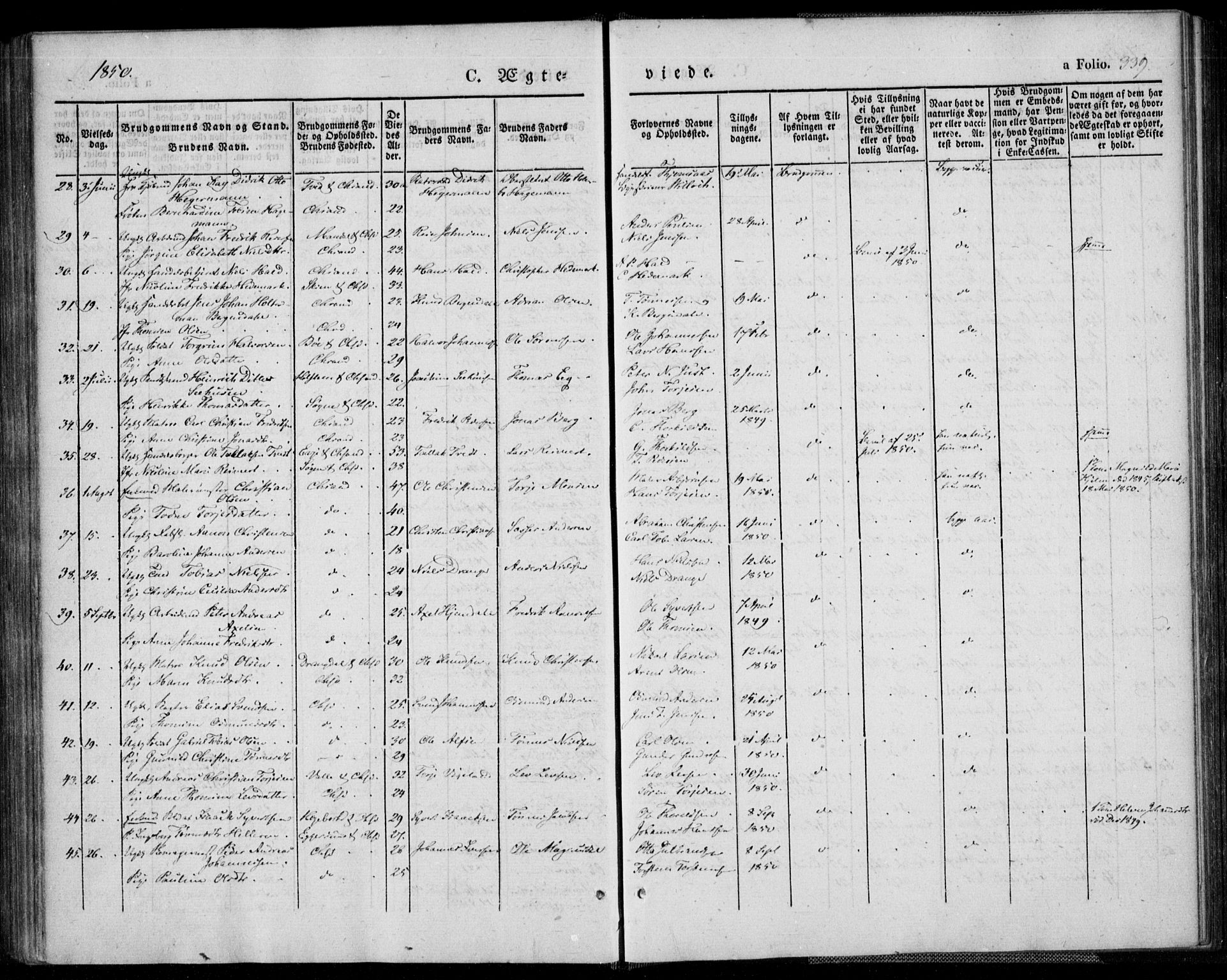 Kristiansand domprosti, AV/SAK-1112-0006/F/Fa/L0013: Parish register (official) no. A 13, 1842-1851, p. 339