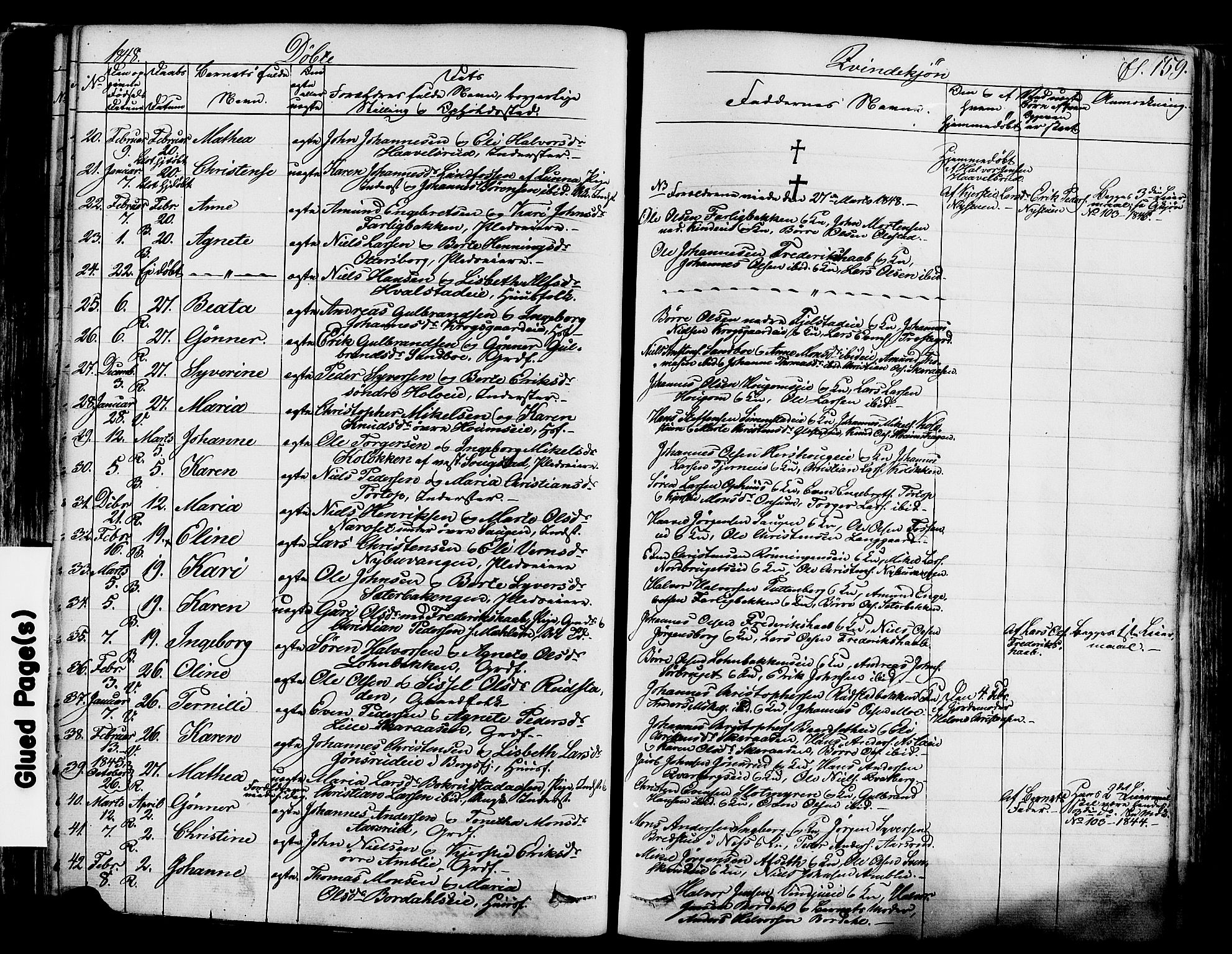 Ringsaker prestekontor, SAH/PREST-014/K/Ka/L0008: Parish register (official) no. 8, 1837-1850, p. 159