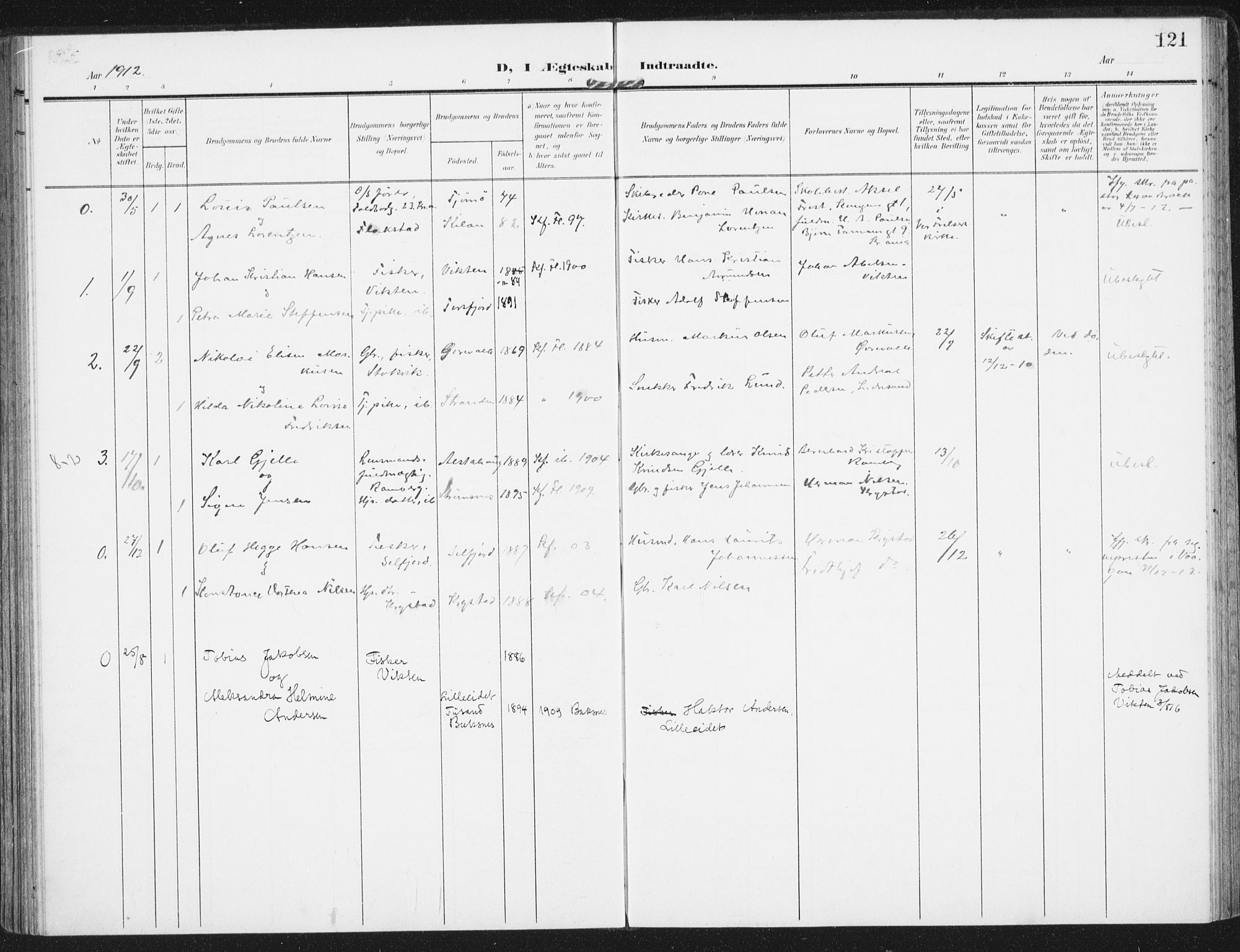 Ministerialprotokoller, klokkerbøker og fødselsregistre - Nordland, SAT/A-1459/885/L1206: Parish register (official) no. 885A07, 1905-1915, p. 121