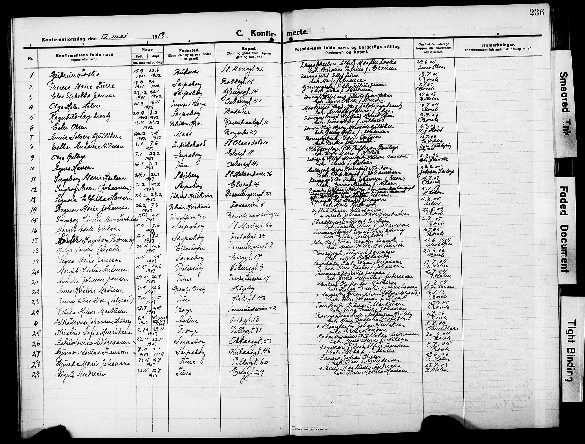 Sarpsborg prestekontor Kirkebøker, AV/SAO-A-2006/G/Ga/L0002: Parish register (copy) no. 2, 1912-1931, p. 236