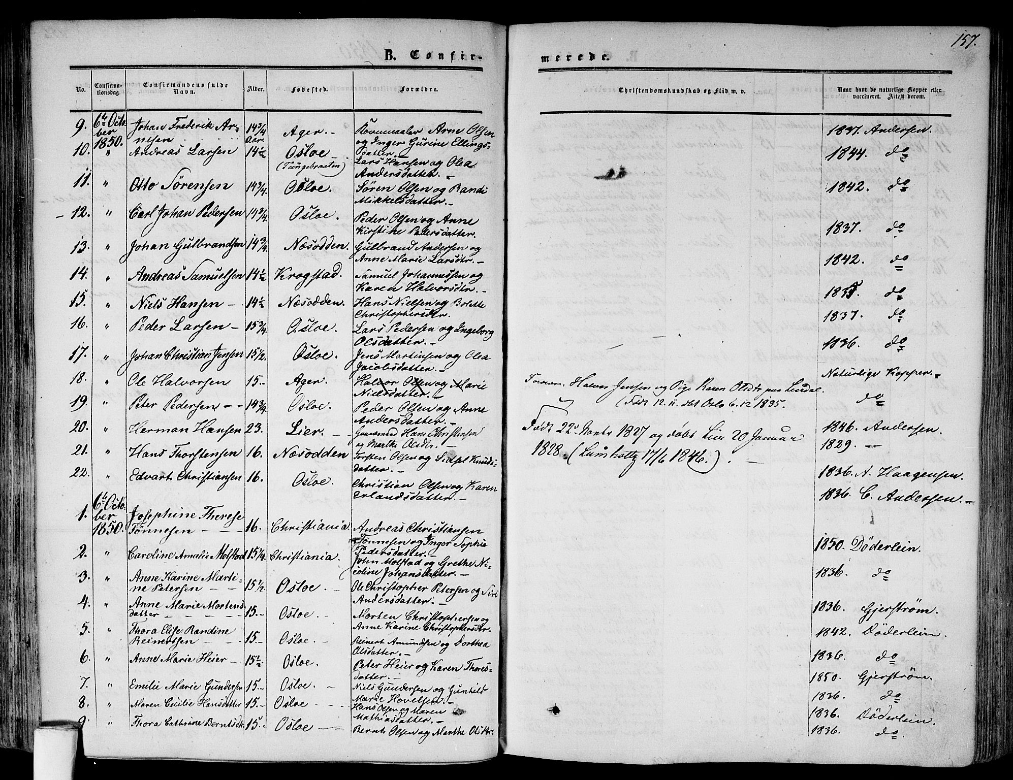 Gamlebyen prestekontor Kirkebøker, AV/SAO-A-10884/F/Fa/L0004: Parish register (official) no. 4, 1850-1857, p. 157