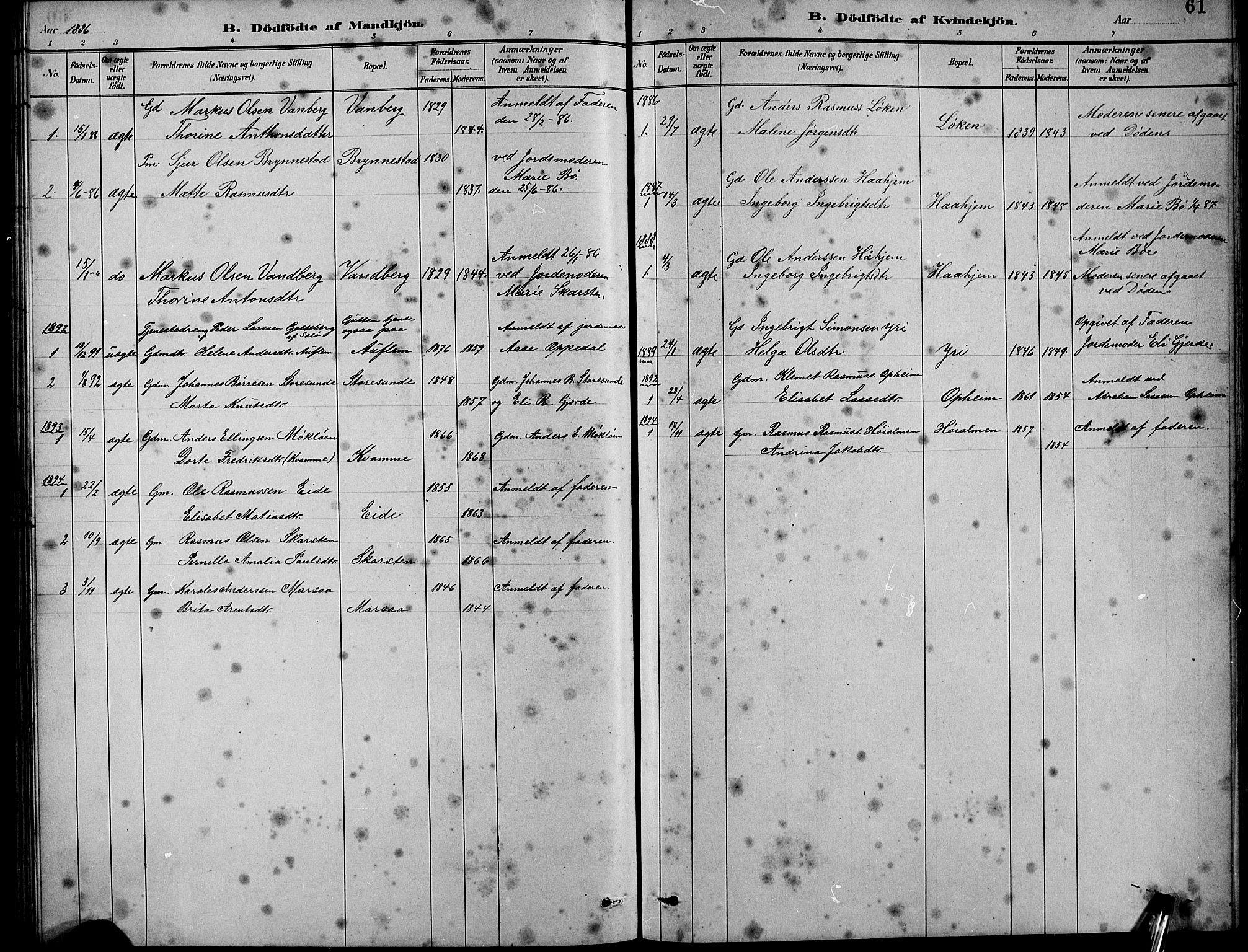 Innvik sokneprestembete, SAB/A-80501: Parish register (copy) no. B 3, 1886-1897, p. 61