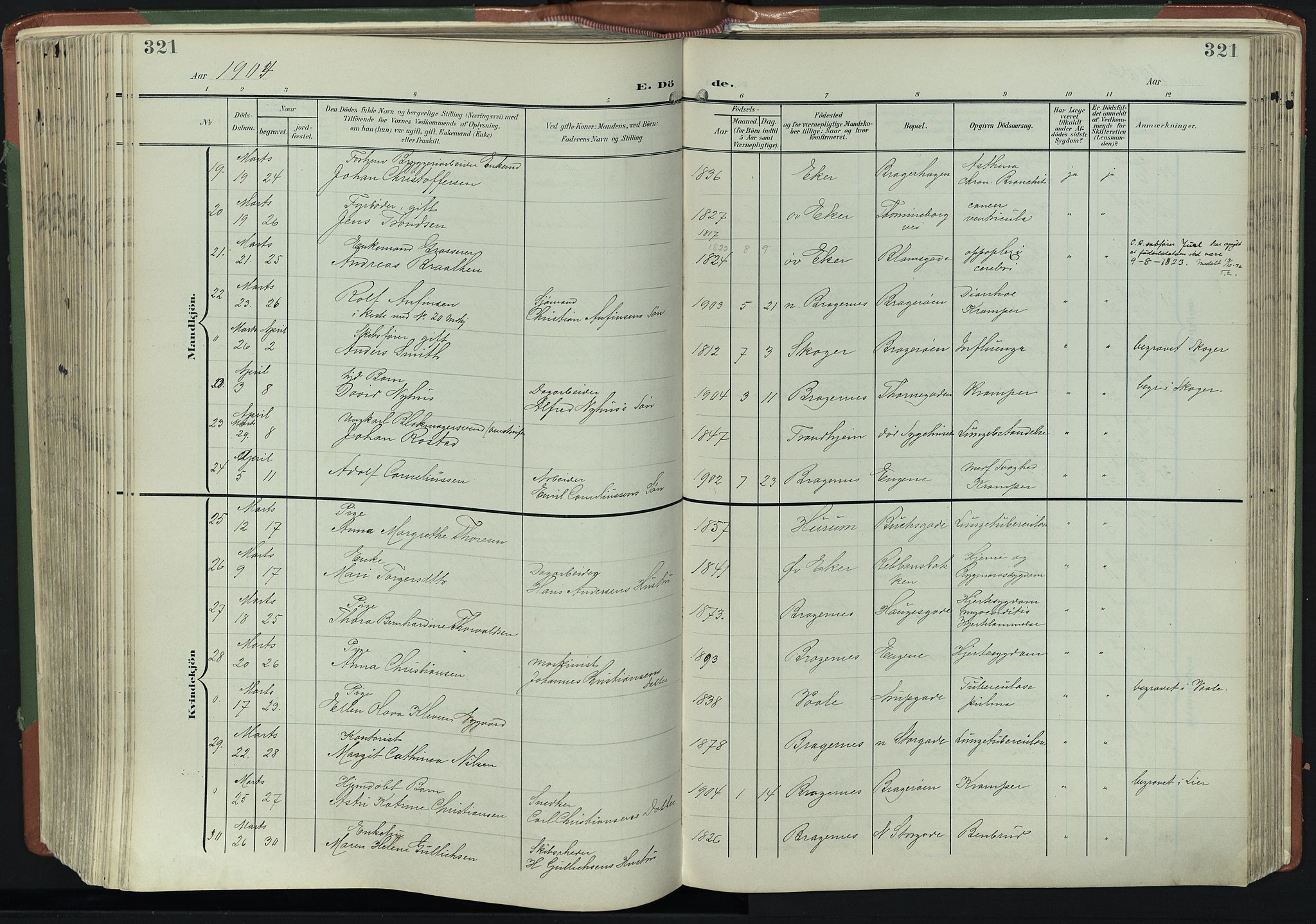 Bragernes kirkebøker, AV/SAKO-A-6/F/Fb/L0009: Parish register (official) no. II 9, 1902-1911, p. 321