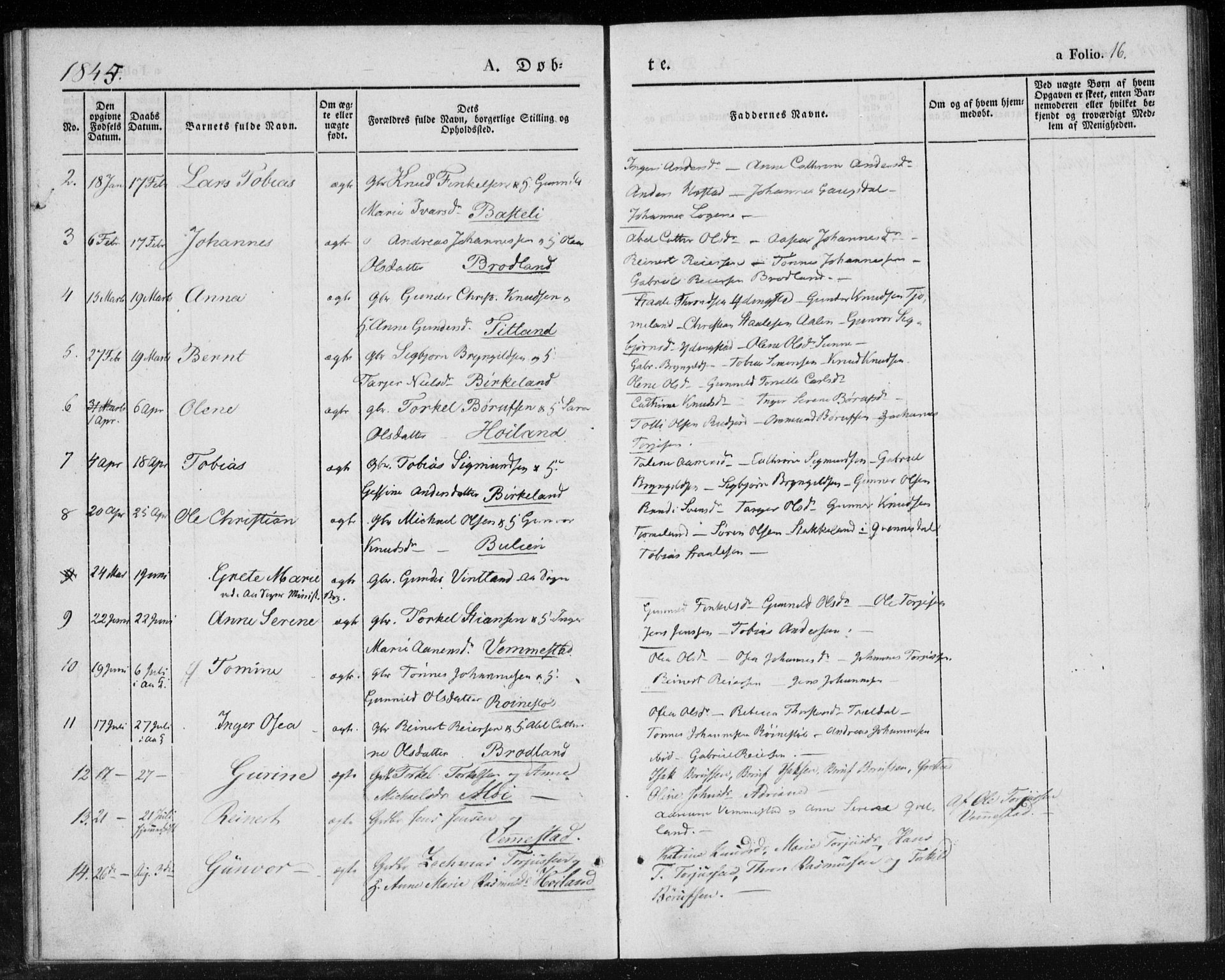 Lyngdal sokneprestkontor, AV/SAK-1111-0029/F/Fa/Fab/L0001: Parish register (official) no. A 1, 1838-1860, p. 16