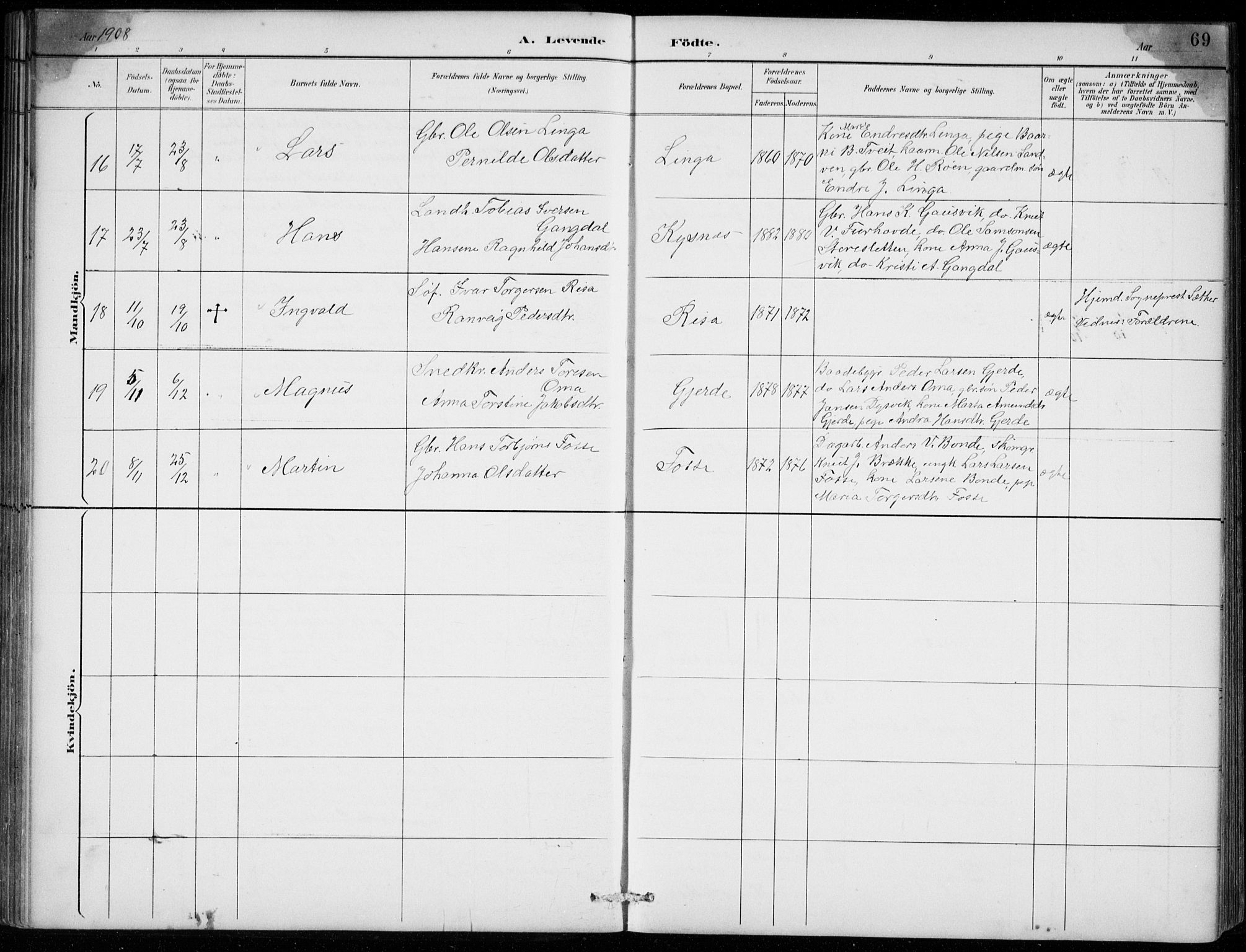 Strandebarm sokneprestembete, AV/SAB-A-78401/H/Hab: Parish register (copy) no. B  1, 1891-1914, p. 69