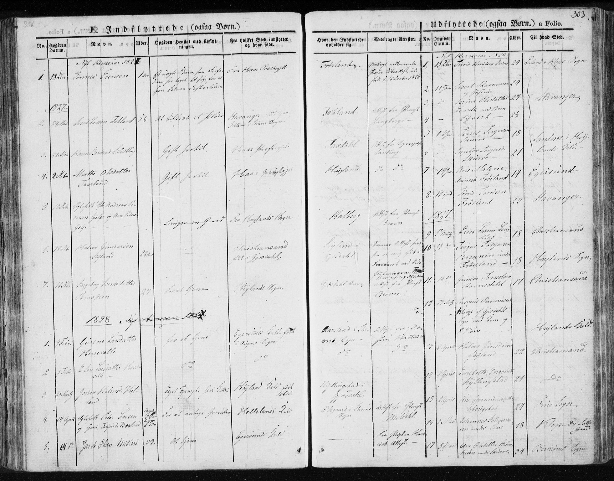 Lye sokneprestkontor, SAST/A-101794/001/30BA/L0004: Parish register (official) no. A 4, 1826-1841, p. 303