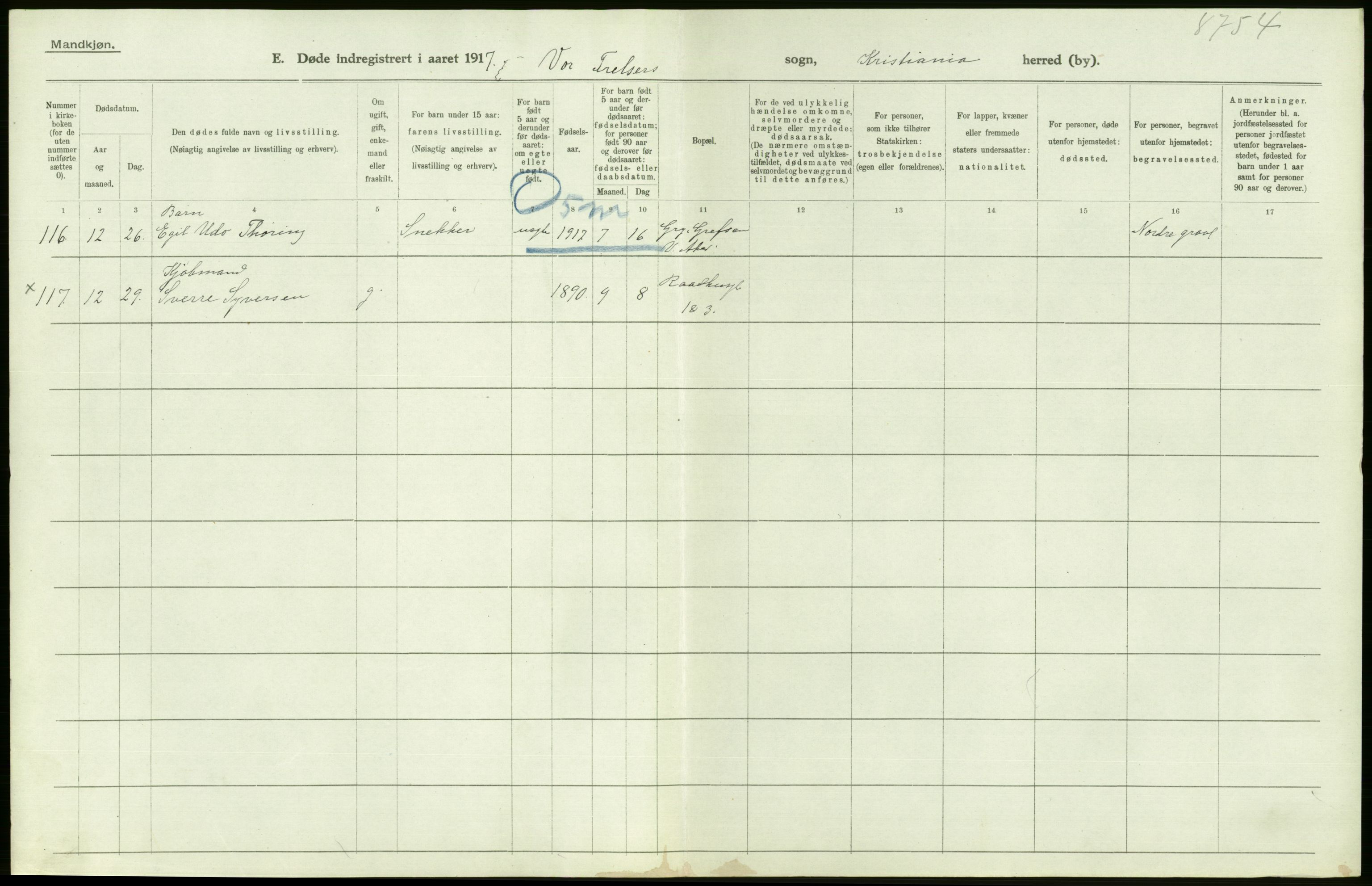 Statistisk sentralbyrå, Sosiodemografiske emner, Befolkning, AV/RA-S-2228/D/Df/Dfb/Dfbg/L0010: Kristiania: Døde, 1917, p. 540