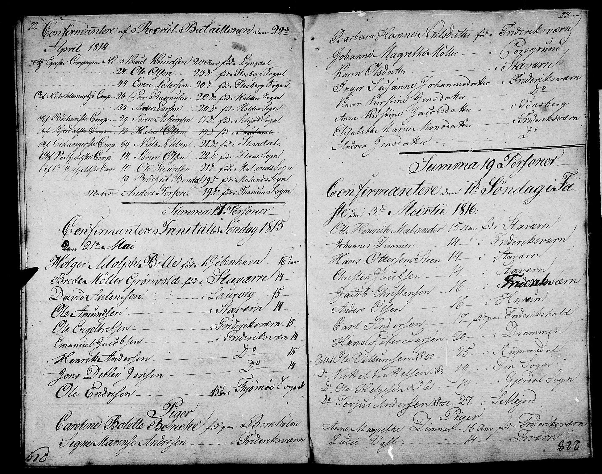 Stavern kirkebøker, SAKO/A-318/F/Fa/L0005: Parish register (official) no. 5, 1800-1816, p. 22-23
