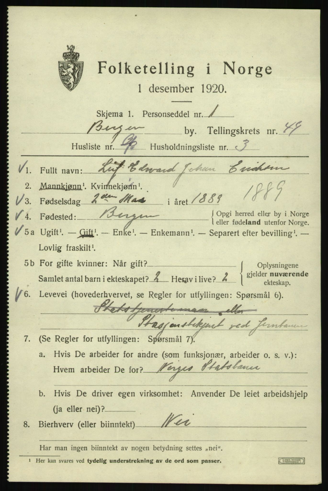 SAB, 1920 census for Bergen, 1920, p. 118184