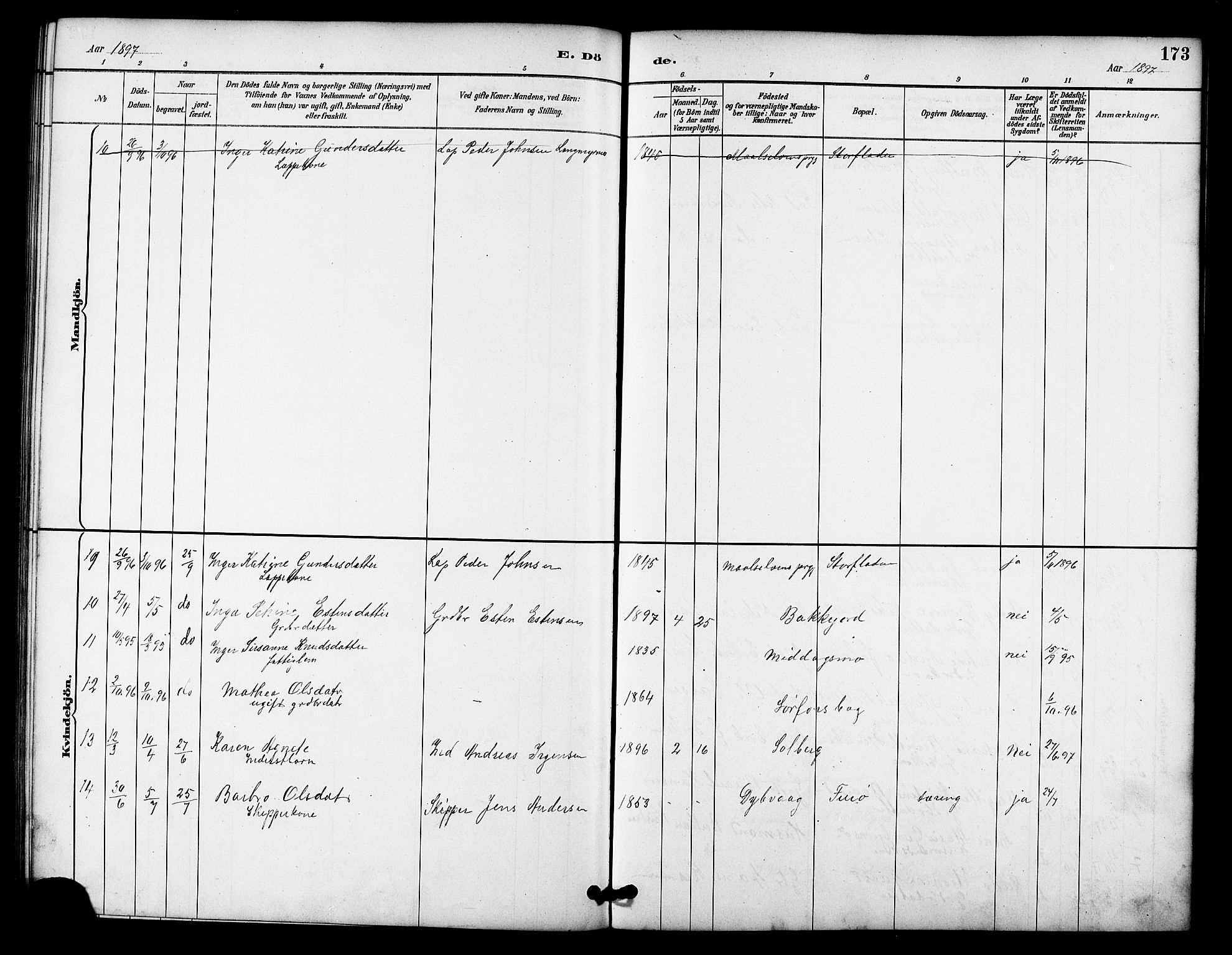 Tranøy sokneprestkontor, SATØ/S-1313/I/Ia/Iab/L0022klokker: Parish register (copy) no. 22, 1887-1912, p. 173