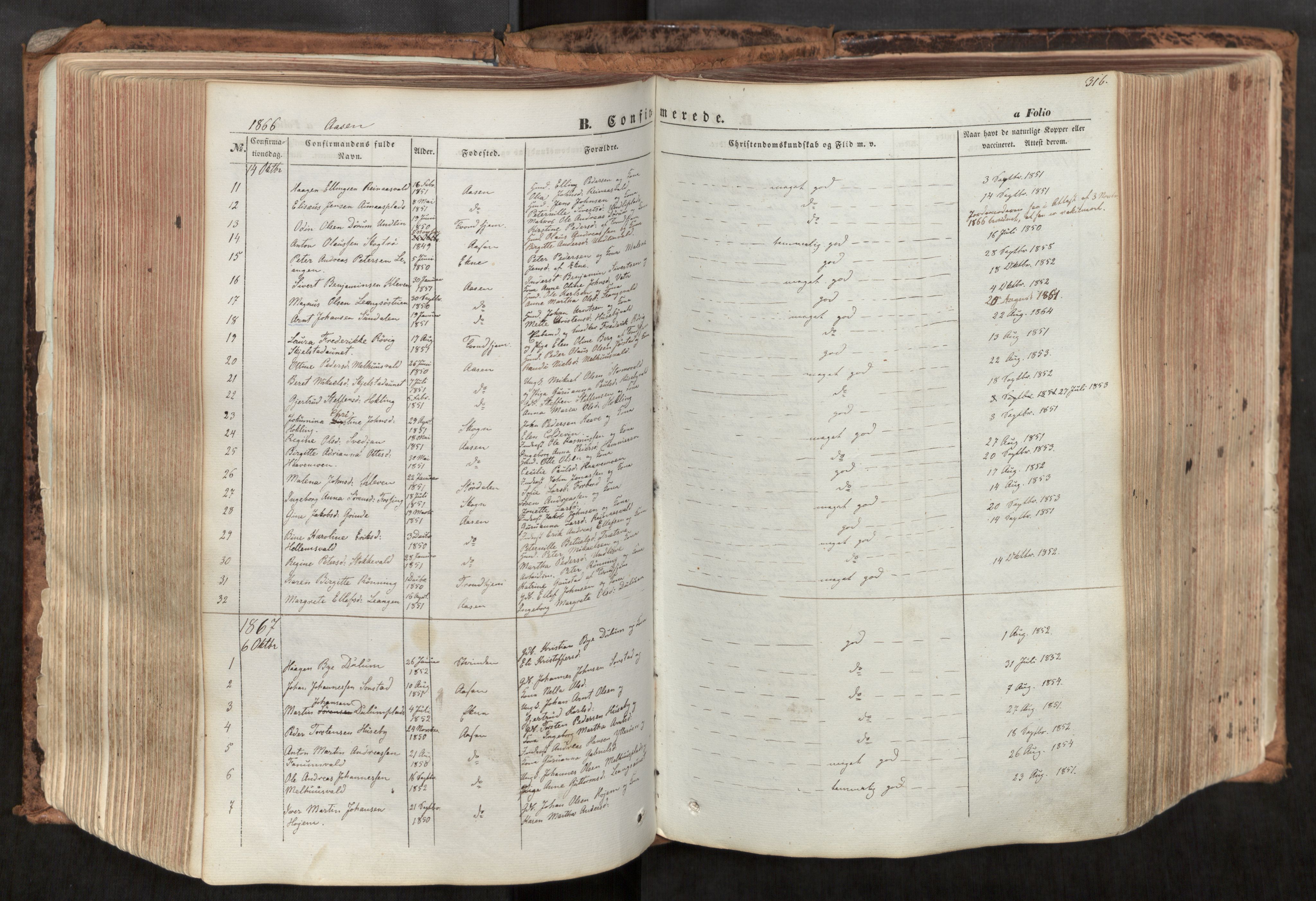 Ministerialprotokoller, klokkerbøker og fødselsregistre - Nord-Trøndelag, SAT/A-1458/713/L0116: Parish register (official) no. 713A07, 1850-1877, p. 316