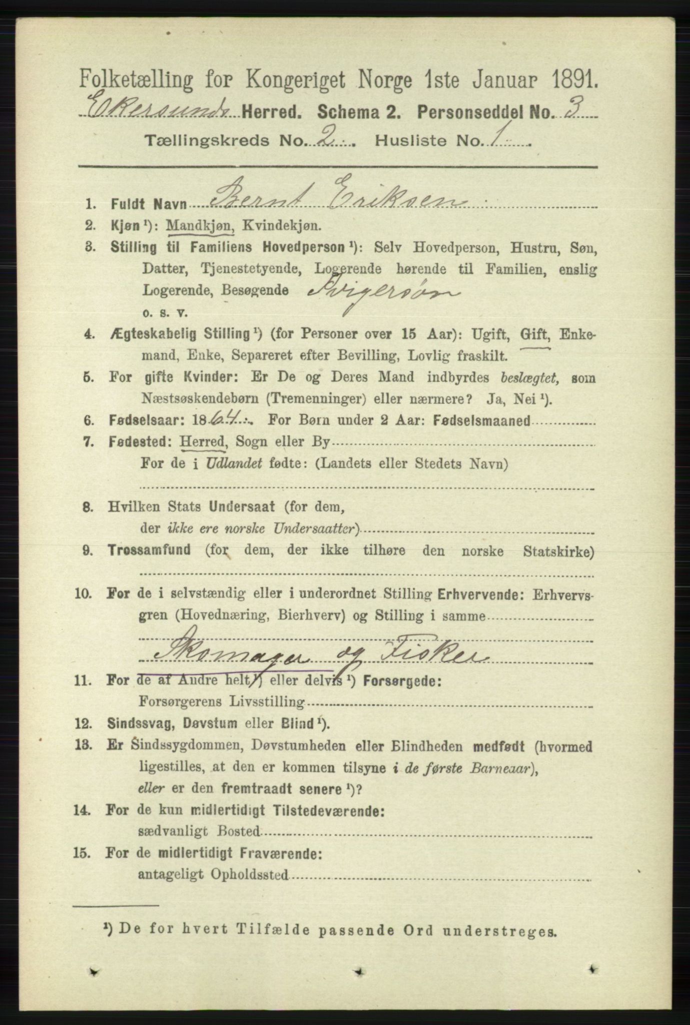 RA, 1891 census for 1116 Eigersund herred, 1891, p. 454