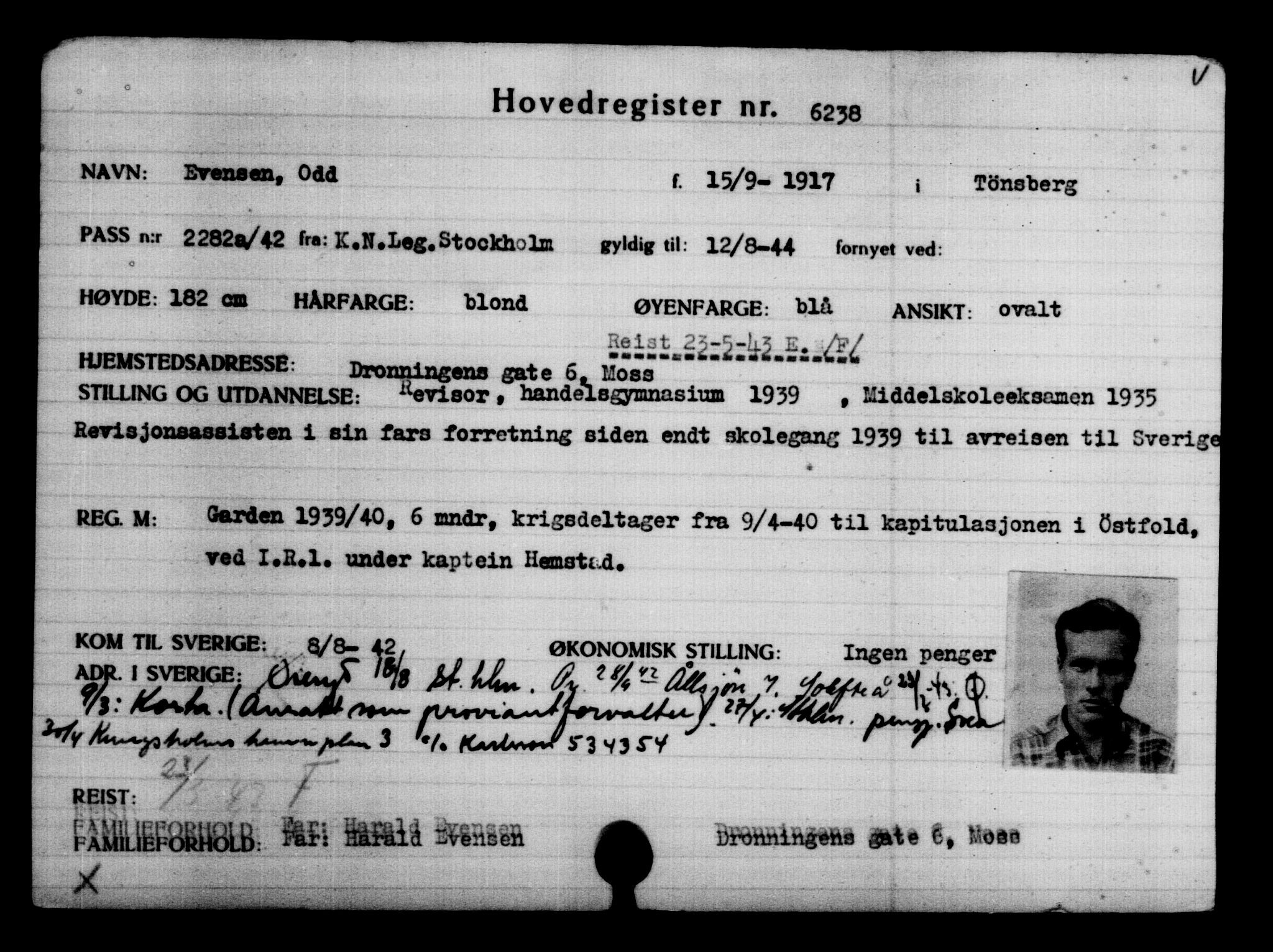 Utenriksstasjonene, Legasjonen i Stockholm, Flyktningkontoret, AV/RA-S-6753/V/Va/L0004: Kjesäterkartoteket, flyktninger med registreringsnr. 3496-6610, 1940-1945, p. 3225